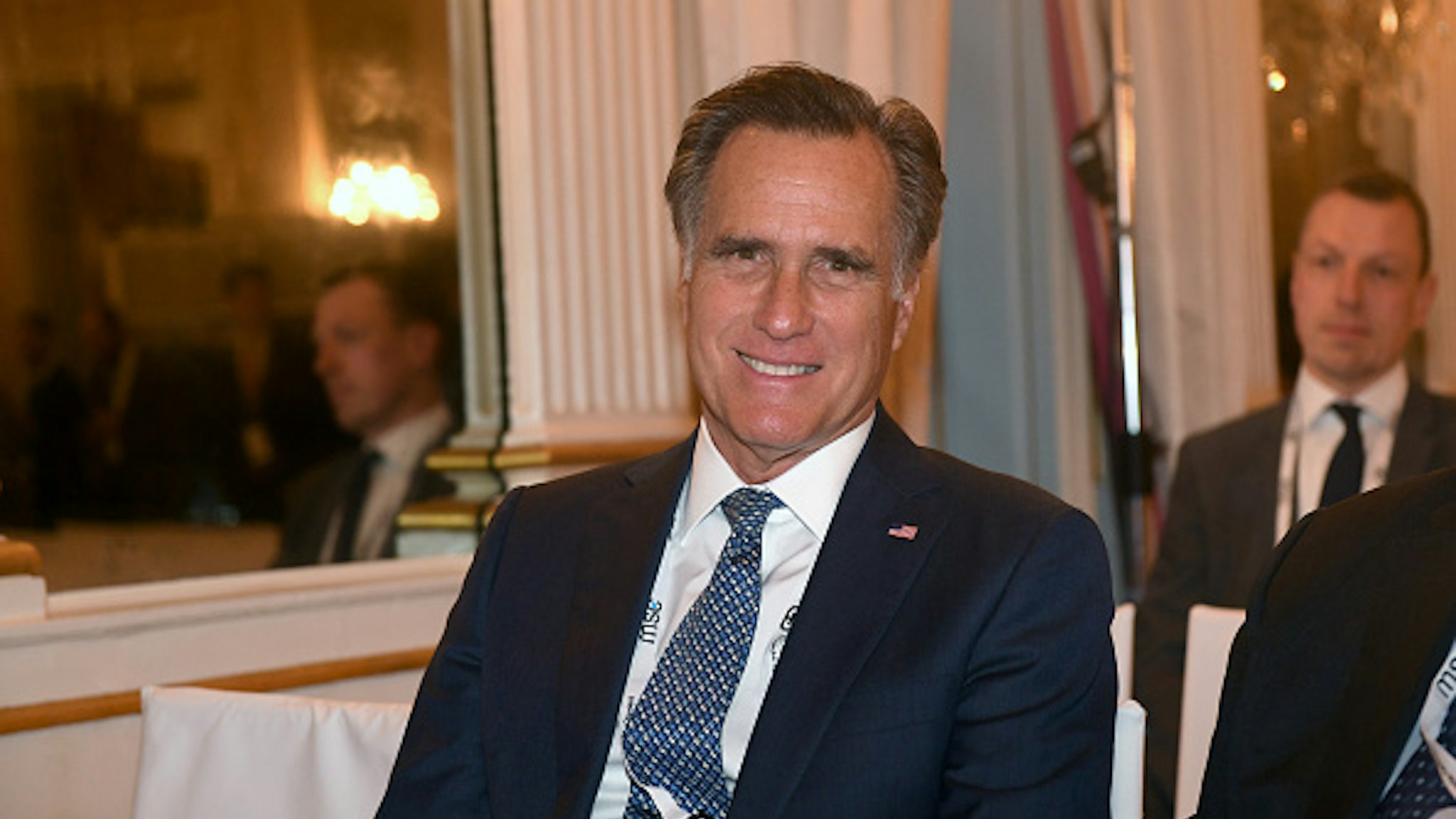 14 February 2020, Bavaria, Munich: Mitt Romney, US Senator, waits for an event to begin on the first day of the 56th Munich Security Conference.