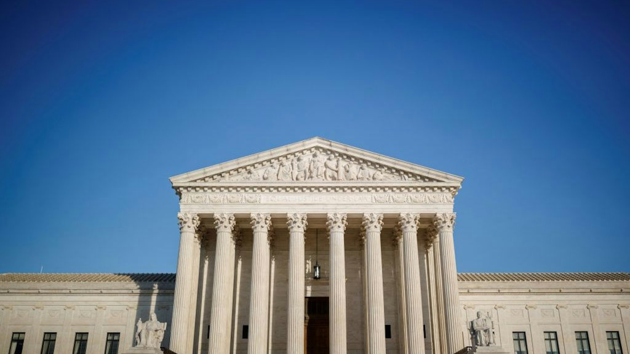 WASHINGTON, D.C., Oct. 26, 2020 -- Photo taken on Oct. 26, 2020 shows the U.S. Supreme Court in Washington, D.C., the United States. A divided U.S. Senate voted mostly along party line Monday to confirm Judge Amy Coney Barrett, President Donald Trump's nominee, to the Supreme Court, succeeding late Justice Ruth Bader Ginsburg. (Photo by Ting Shen/Xinhua via Getty) (Xinhua/Ting Shen via Getty Images)