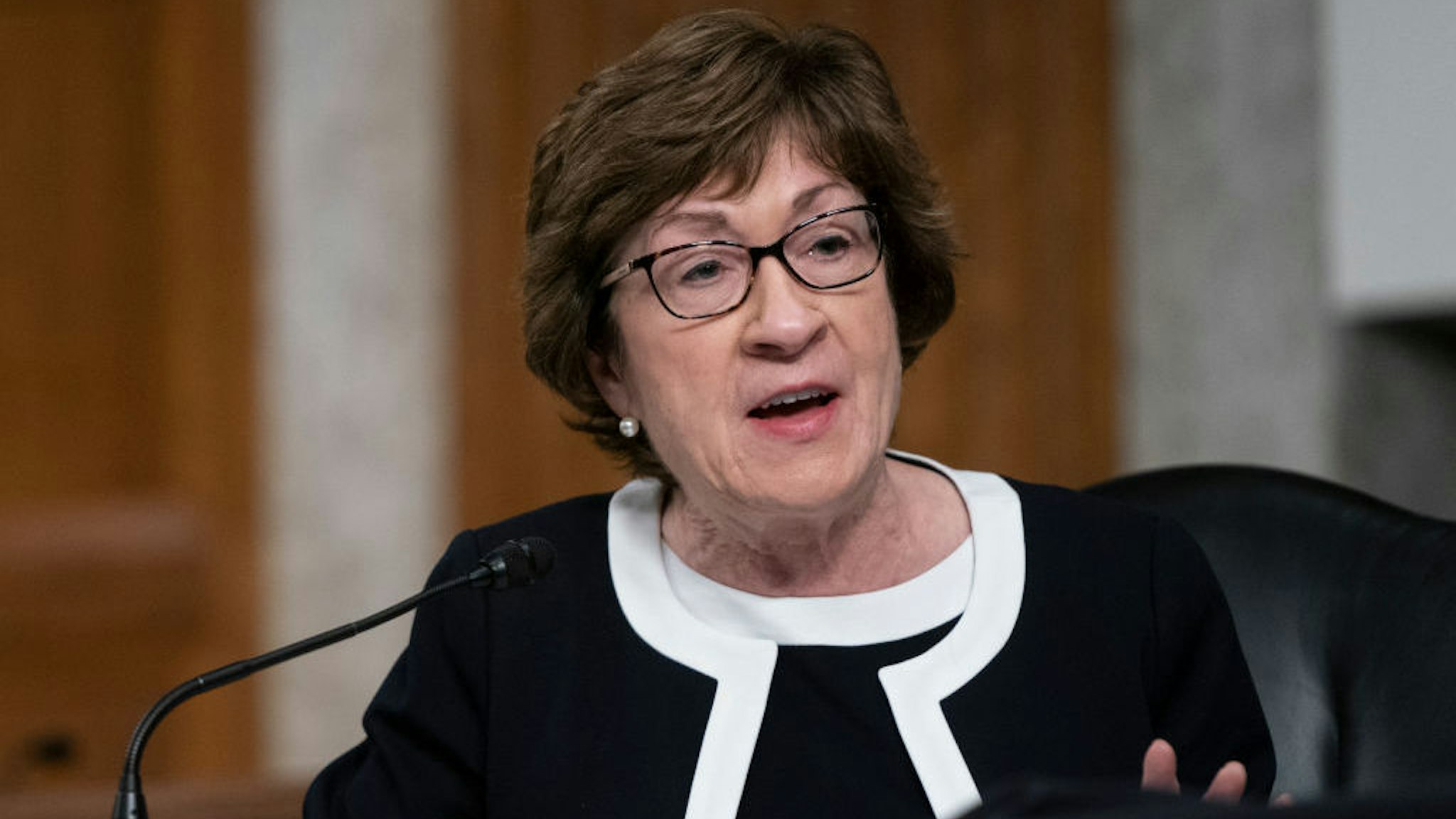 WASHINGTON, DC - SEPTEMBER 23: U.S. Sen. Susan Collins (R-ME) speaks at a hearing of the Senate Health, Education, Labor and Pensions Committee on September 23, 2020 in Washington, DC. The committee is examining the federal response to the coronavirus pandemic. (Photo by Alex Edelman-Pool/Getty Images)