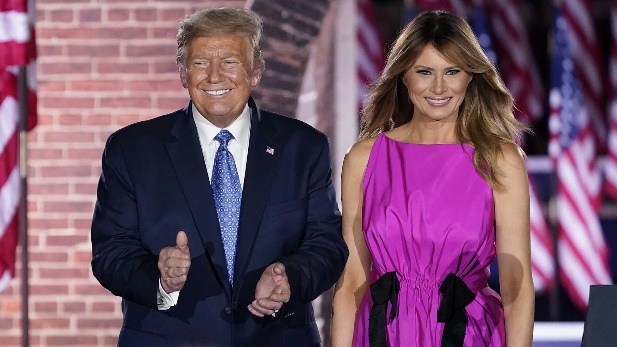 BALTIMORE, MARYLAND - AUGUST 26: President Donald Trump and first lady Melania Trump attend Mike Pence’s acceptance speech for the vice presidential nomination during the Republican National Convention at Fort McHenry National Monument on August 26, 2020 in Baltimore, Maryland. The convention is being held virtually due to the coronavirus pandemic but includes speeches from various locations including Charlotte, North Carolina, Washington, DC, and Baltimore, Maryland.