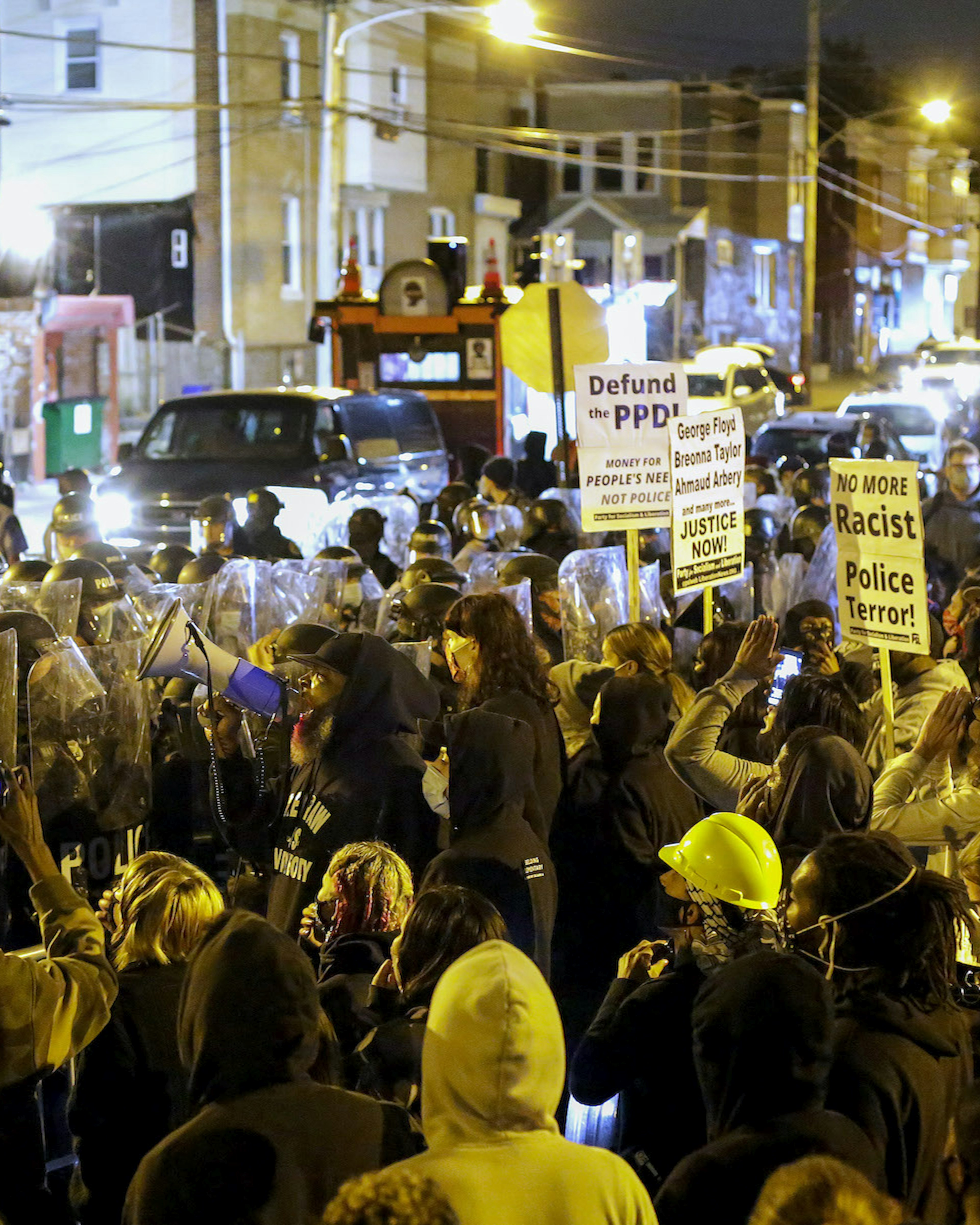 Demonstrators protest the fatal police shooting of Walter Wallace Jr. on October 27, 2020 in Philadelphia, Pennsylvania. Wallace Jr. was fatally shot by two Philadelphia police officers after refusing to drop a knife he was holding. (Photo by Joshua Lott/The Washington Post via Getty Images)