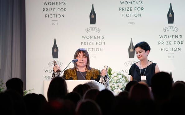 LONDON, ENGLAND - JUNE 03: Ali Smith (L) wins the 2015 Baileys Women's Prize for Fiction for her novel How To Be Both (Hamish Hamilton) next to the Chair of judges Shami Chakrabarti (R) at the Royal Festival Hall, London on Wednesday 3 June 2015 in London, England.