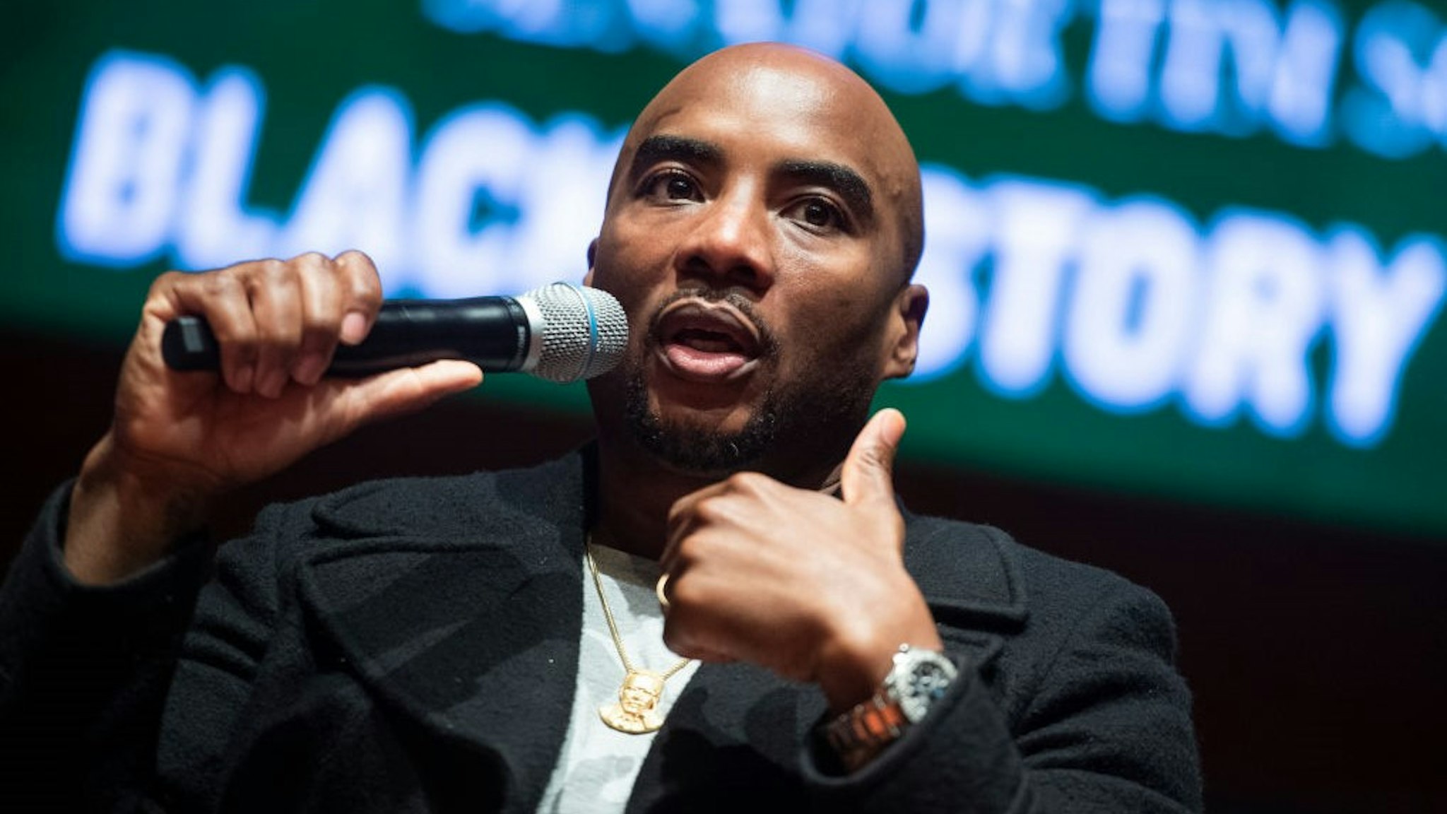 UNITED STATES - FEBRUARY 10: Charlamagne tha God, co-host of the Breakfast Club, conducts a discussion on the diversity of thought in the black community, in the Capitol Visitor Center during Black History Month on Monday, February 10, 2020. (Photo By