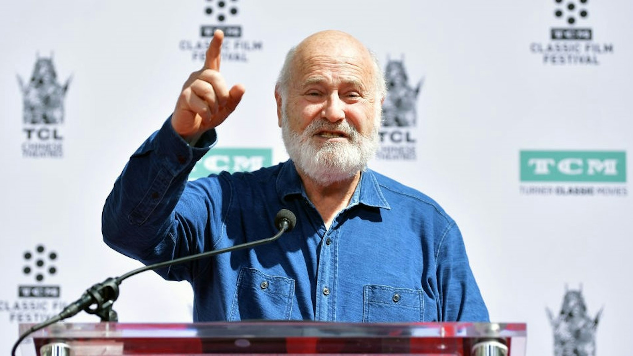 HOLLYWOOD, CALIFORNIA - APRIL 12: Rob Reiner speaks onstage at the Hand and Footprint Ceremony: Billy Crystal at the 2019 10th Annual TCM Classic Film Festival on April 12, 2019 in Hollywood, California. (Photo by