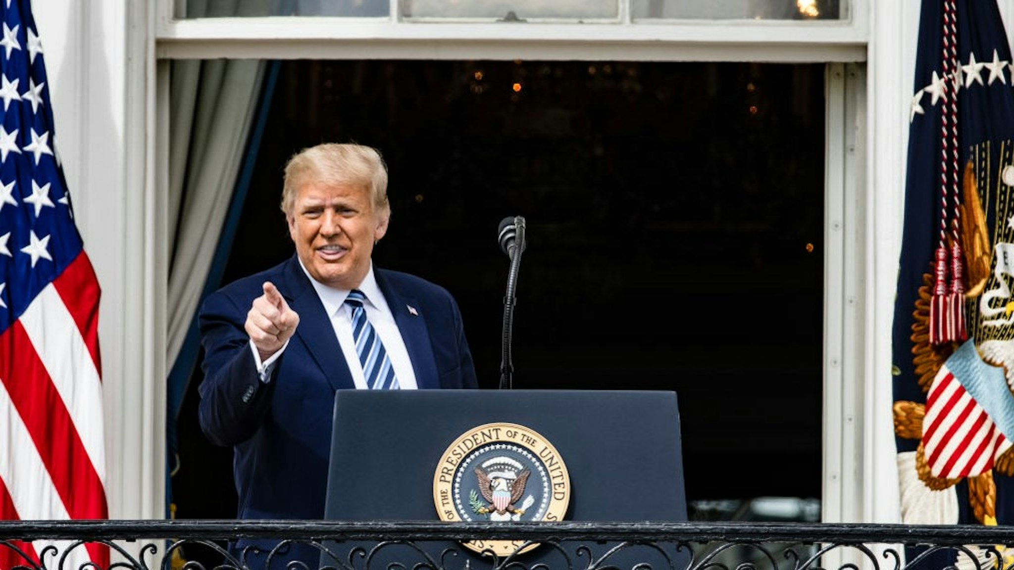 WASHINGTON, DC - OCTOBER 10: U.S. President Donald Trump addresses a rally in support of law and order on the South Lawn of the White House on October 10, 2020 in Washington, DC. PresidentTrump invited over two thousand guests to hear him speak just a week after he was hospitalized for COVID-19. (Photo by