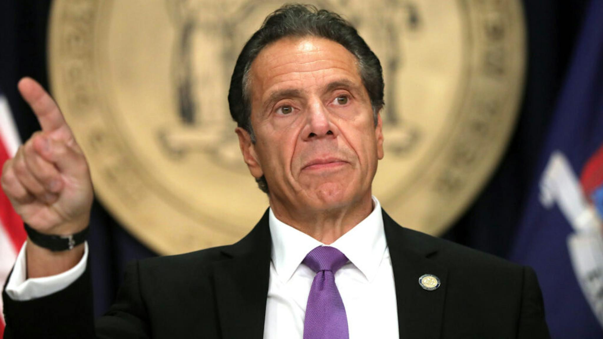 New York Governor Cuomo Holds A Press Briefing In NYC NEW YORK, NEW YORK - SEPTEMBER 08: New York state Gov. Andrew Cuomo speaks at a news conference on September 08, 2020 in New York City. Cuomo, though easing restrictions on casinos and malls throughout the state, has declined to do so for indoor dining in restaurants in New York City despite pressure from business owners, citing struggles by the city to enforce the state's previous orders.