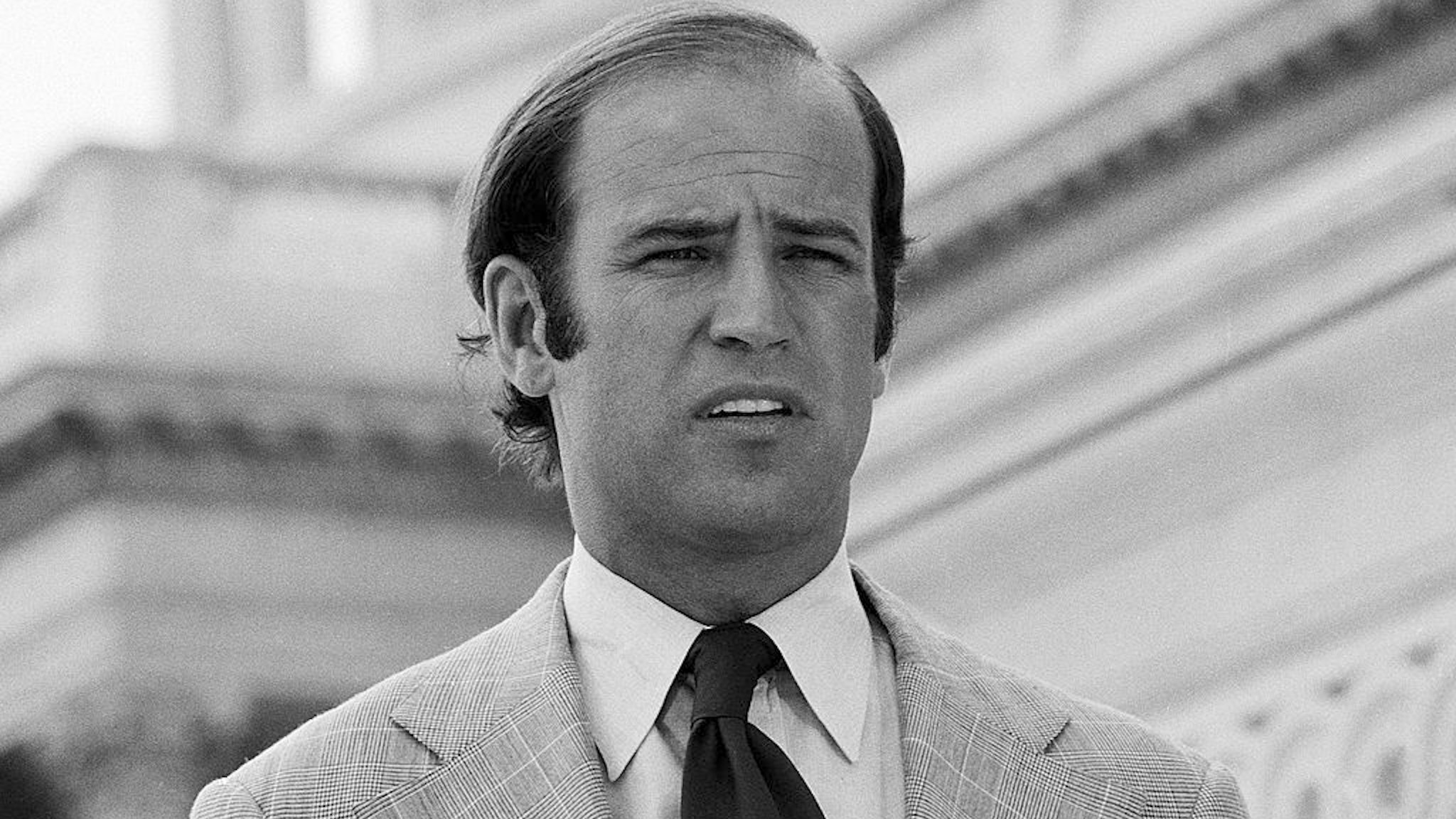 American politician and US Senator (and future US Vice President) Joe Biden smiles in a 'Bicentennial Minutes' segment, a series of nightly shorts commemorating the bicentennial of the American Revolution which aired from 1974-1976, August 12, 1974. (Photo by CBS Photo Archive/Getty Images)