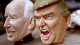 Biden Trump Masks Rubber masks of US President-elect Joe Biden (L) and US President Donald Trump are seen at the Ogawa Studios mask factory in Saitama, north of Tokyo on November 12, 2020. (Photo by Behrouz MEHRI / AFP)