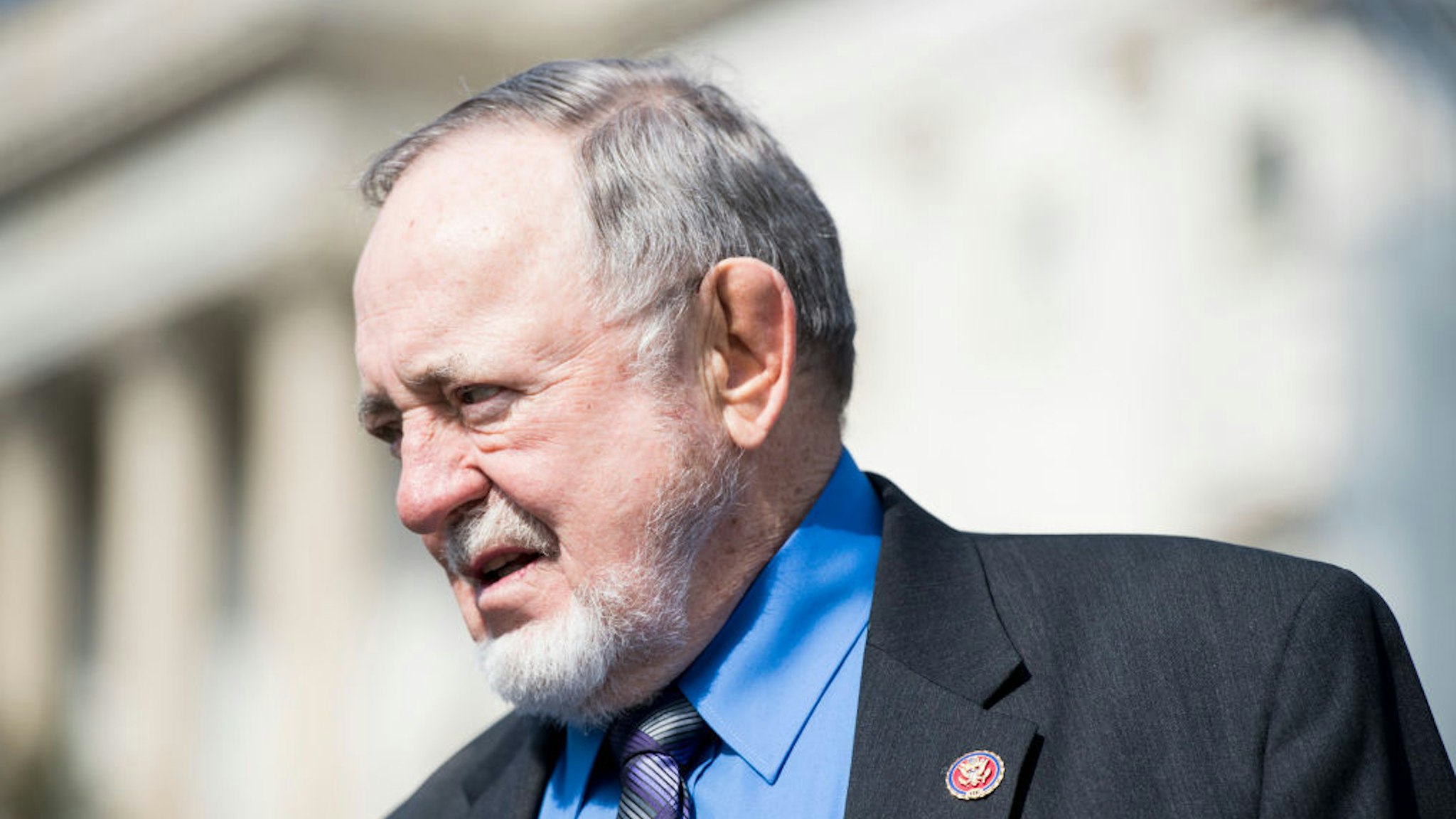 UNITED STATES - MARCH 7: Rep. Don Young, R-Alaska, arrives to hold a news conference with Rep. Tulsi Gabbard, D-Hawaii, outside of the Capitol to discuss the introduction of two bipartisan marijuana bills on Thursday, March 7, 2019.