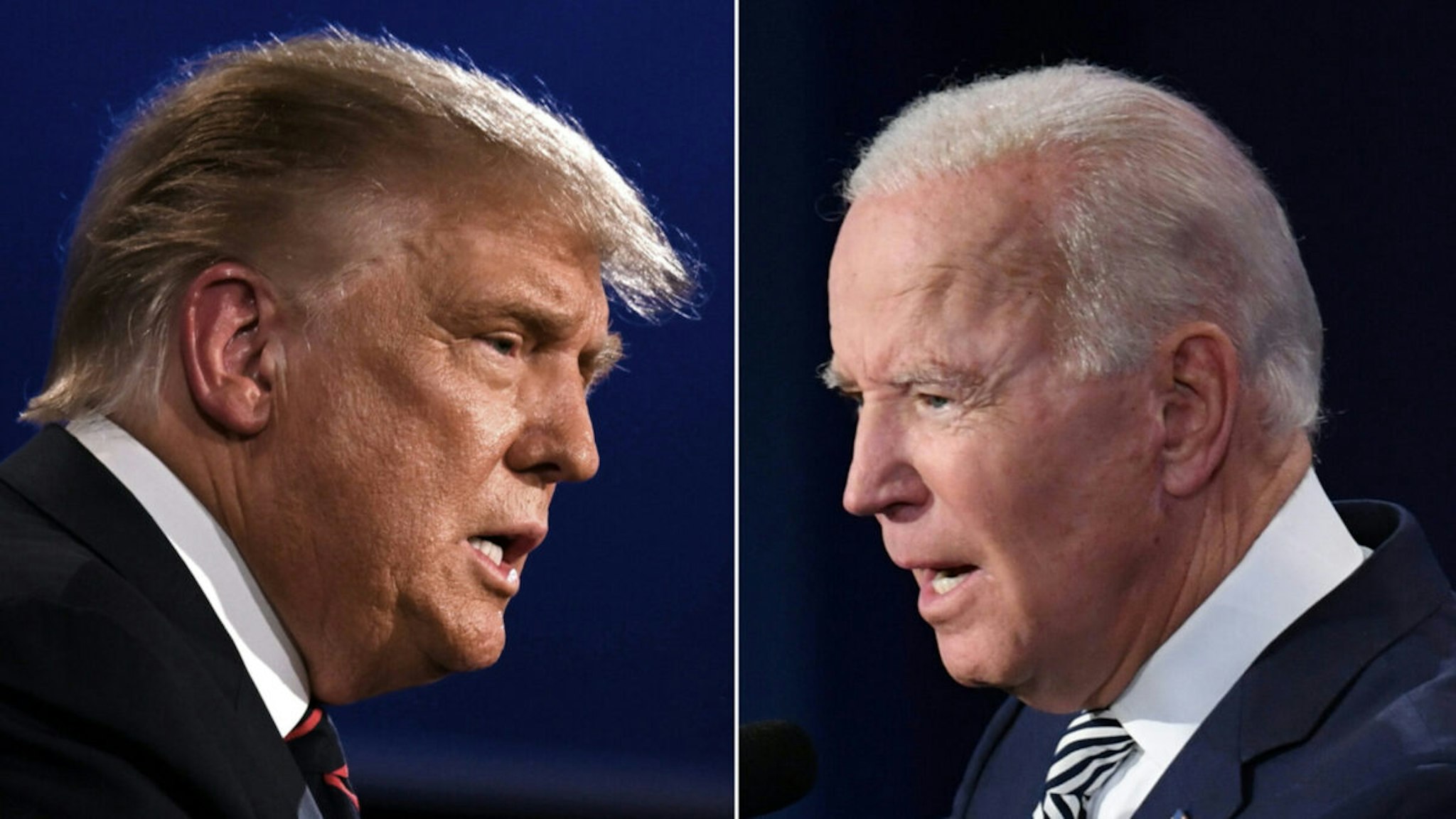 This combination of pictures created on September 29, 2020 shows US President Donald Trump (L) and Democratic Presidential candidate former Vice President Joe Biden squaring off during the first presidential debate at the Case Western Reserve University and Cleveland Clinic in Cleveland, Ohio on September 29, 2020.