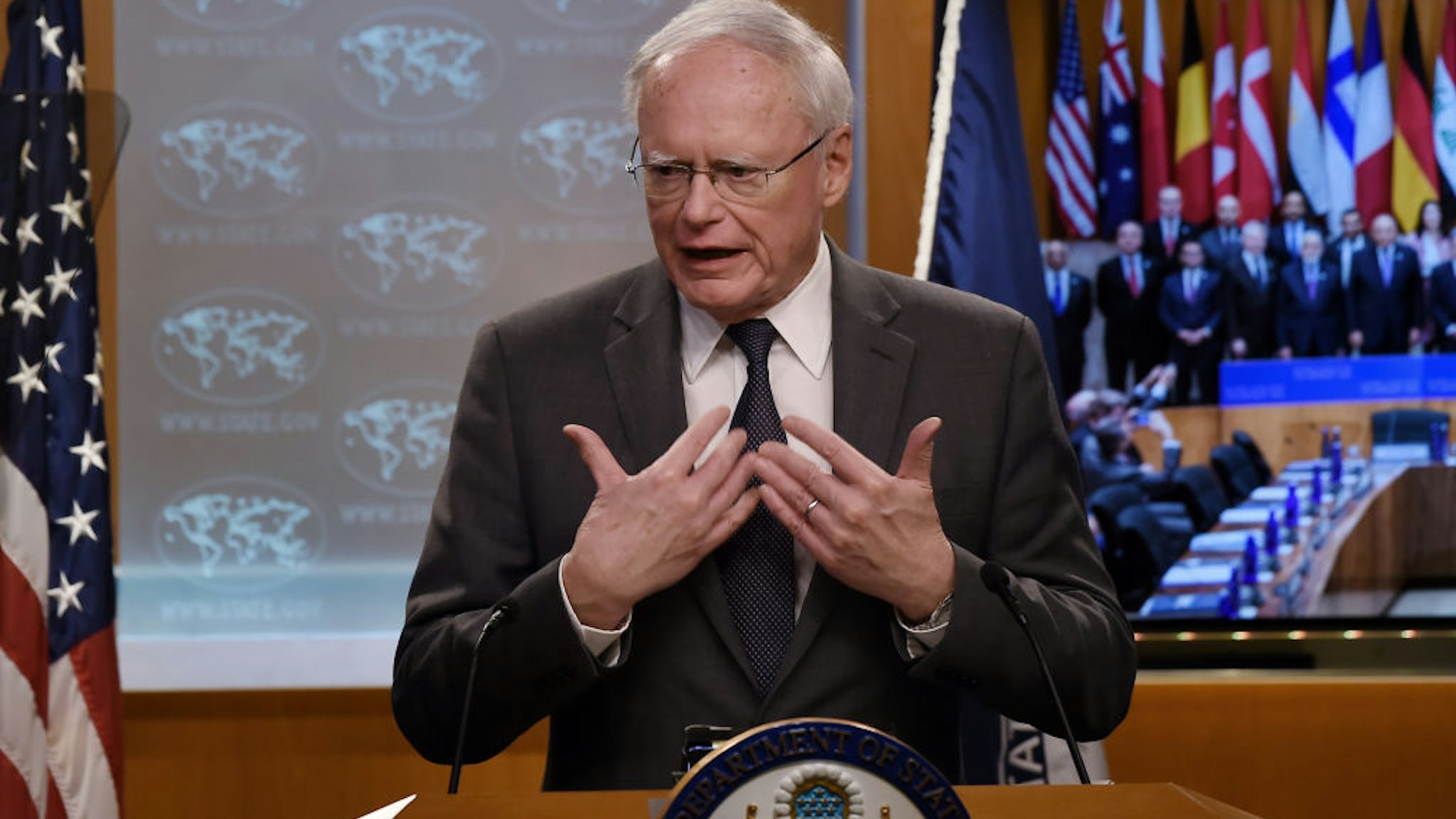 US special envoy for Syria and the Global Coalition to Defeat ISIS Jim Jeffrey speaks during a briefing at the State Department in Washington, DC, on November 14, 2019.