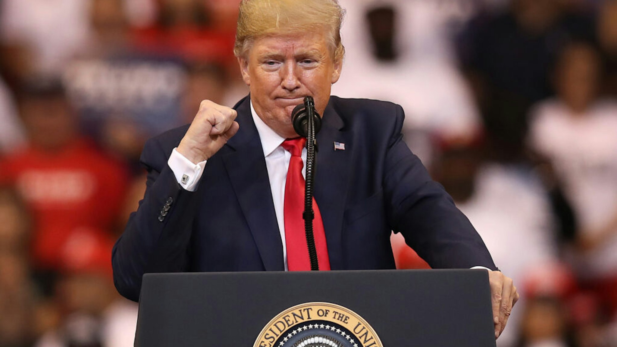 SUNRISE, FLORIDA - NOVEMBER 26: U.S. President Donald Trump speaks during a homecoming campaign rally at the BB&amp;T Center on November 26, 2019 in Sunrise, Florida. President Trump continues to campaign for re-election in the 2020 presidential race.