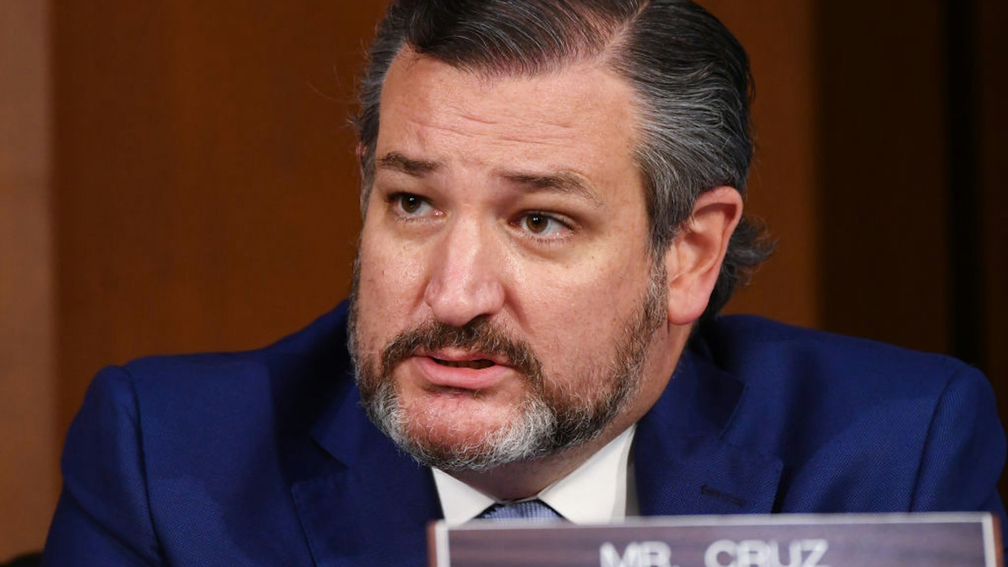 U.S. Sen. Ted Cruz (R-TX) speaks while Supreme Court nominee Judge Amy Coney Barrett testifies before the Senate Judiciary Committee on the second day of her Supreme Court confirmation hearing on Capitol Hill on October 13, 2020 in Washington, DC.