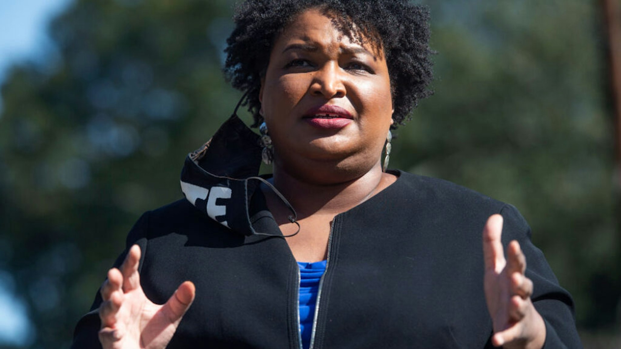 UNITED STATES - NOVEMBER 3: Stacey Abrams, former candidate for Georgia governor, speaks at campaign event for Rev. Raphael Warnock, Democratic candidate for Georgia senate, near Coan Park in Atlanta, Ga., on Tuesday, November 3, 2020.