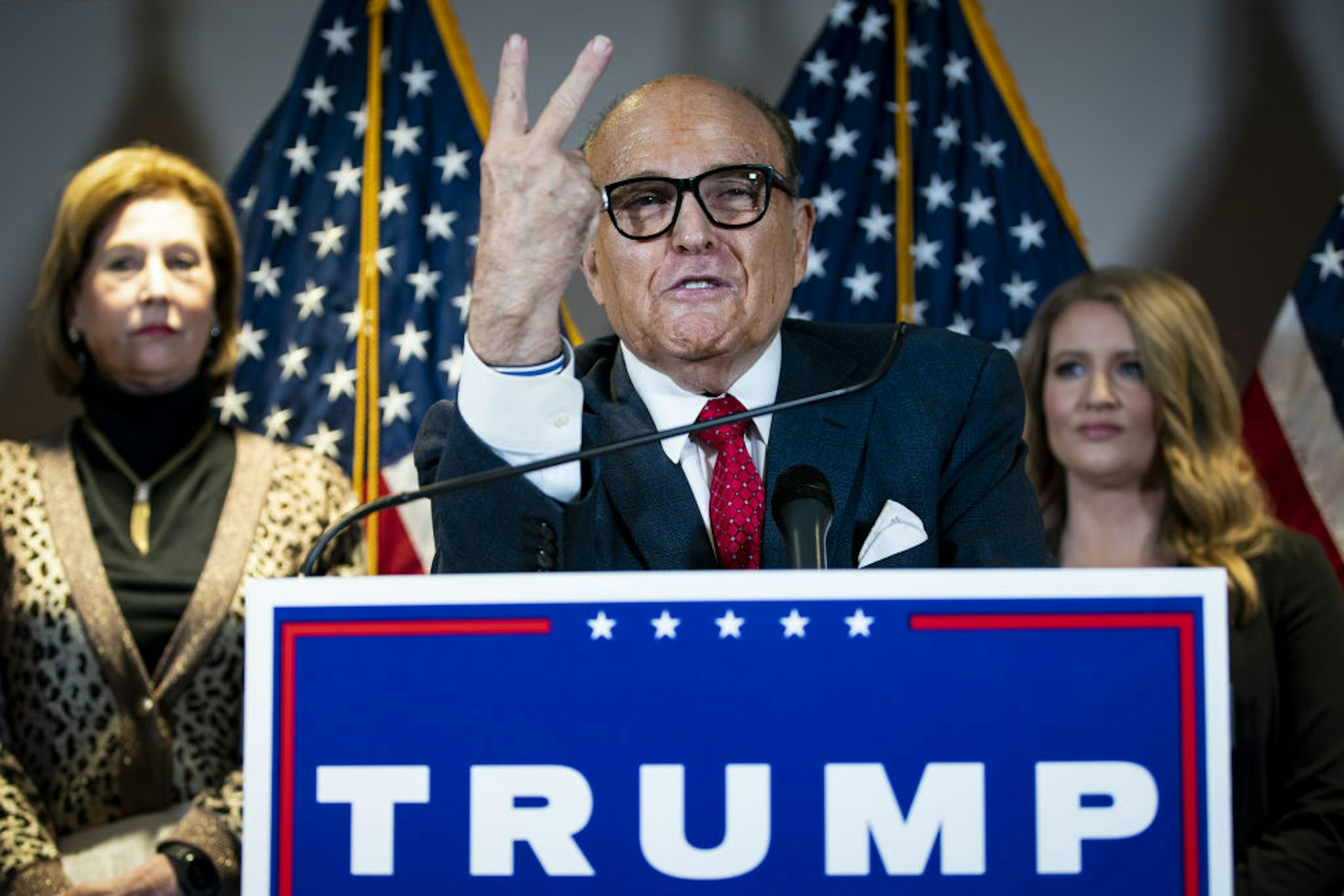 Rudy Giuliani, personal lawyer to U.S. President Donald Trump, speaks during a news conference at the Republican National Committee headquarters in Washington, D.C., U.S., on Thursday, Nov. 19, 2020.