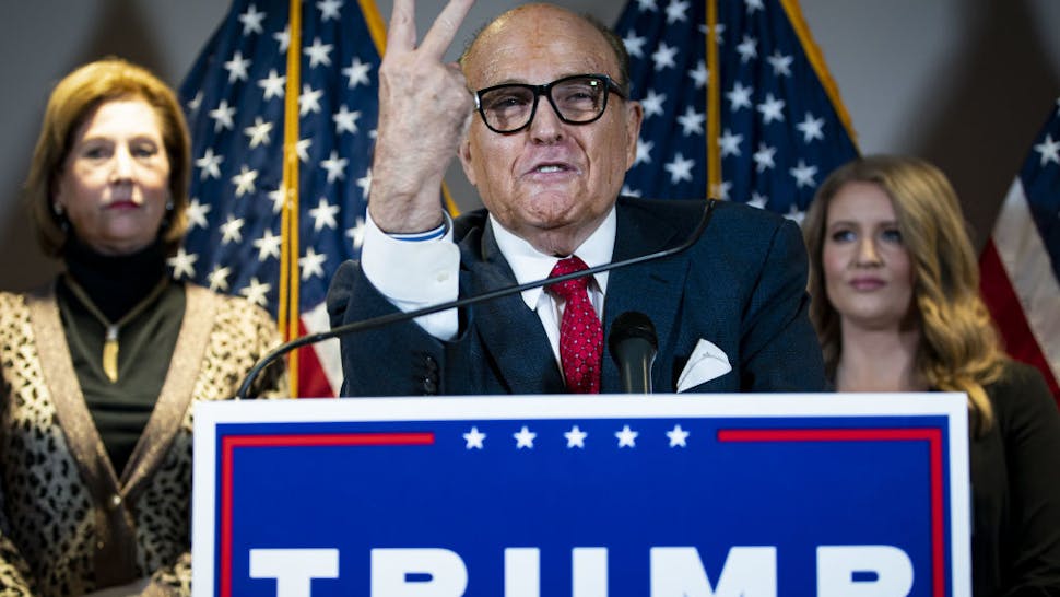Trump Campaign Holds Press Conference With Rudy Giuliani And Jenna Ellis Rudy Giuliani, personal lawyer to U.S. President Donald Trump, speaks during a news conference at the Republican National Committee headquarters in Washington, D.C., U.S., on Thursday, Nov. 19, 2020.