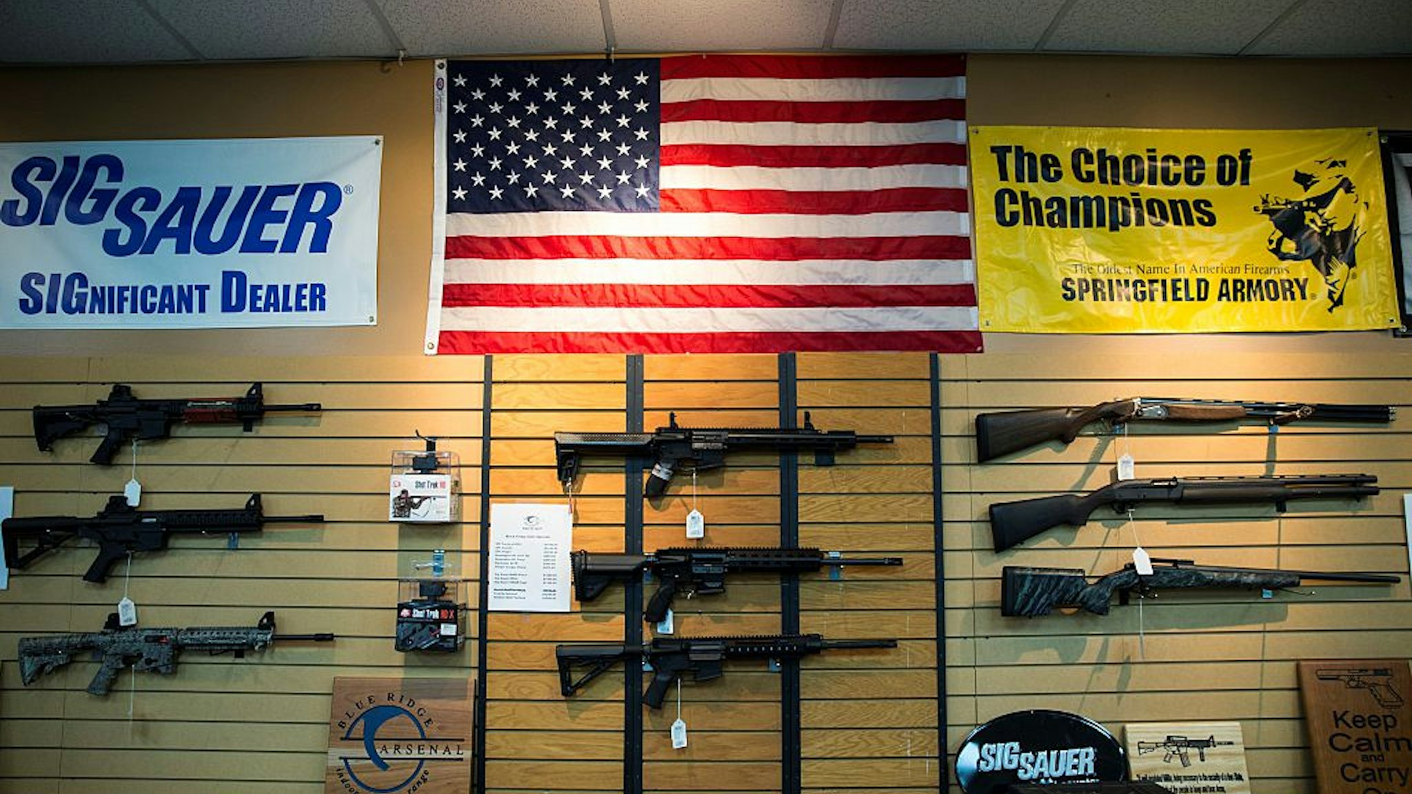 AR-15 style rifles and shotguns for sale at Blue Ridge Arsenal in Chantilly, Va., USA on January 9, 2015.