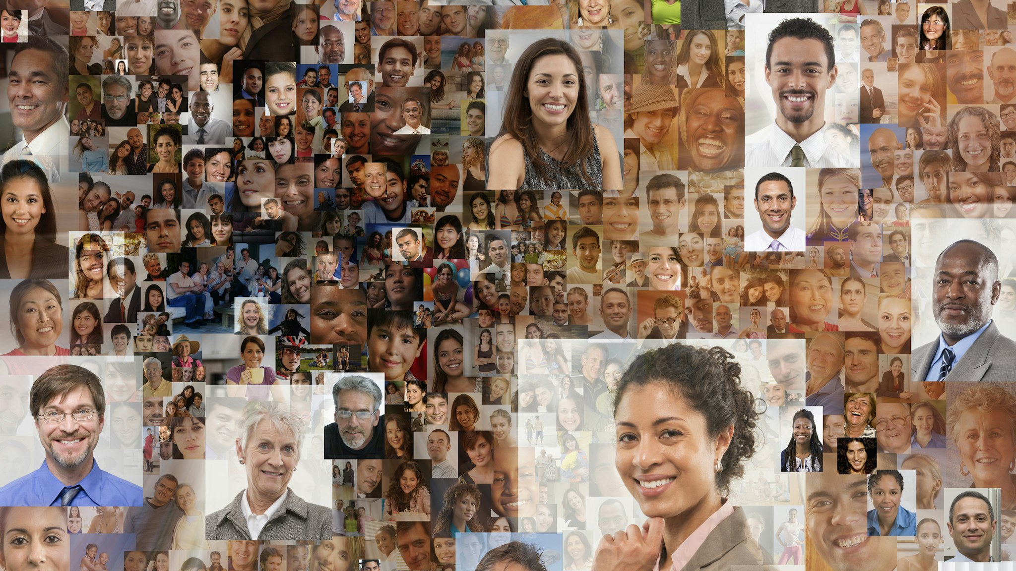 Collage of faces of business people - stock photo