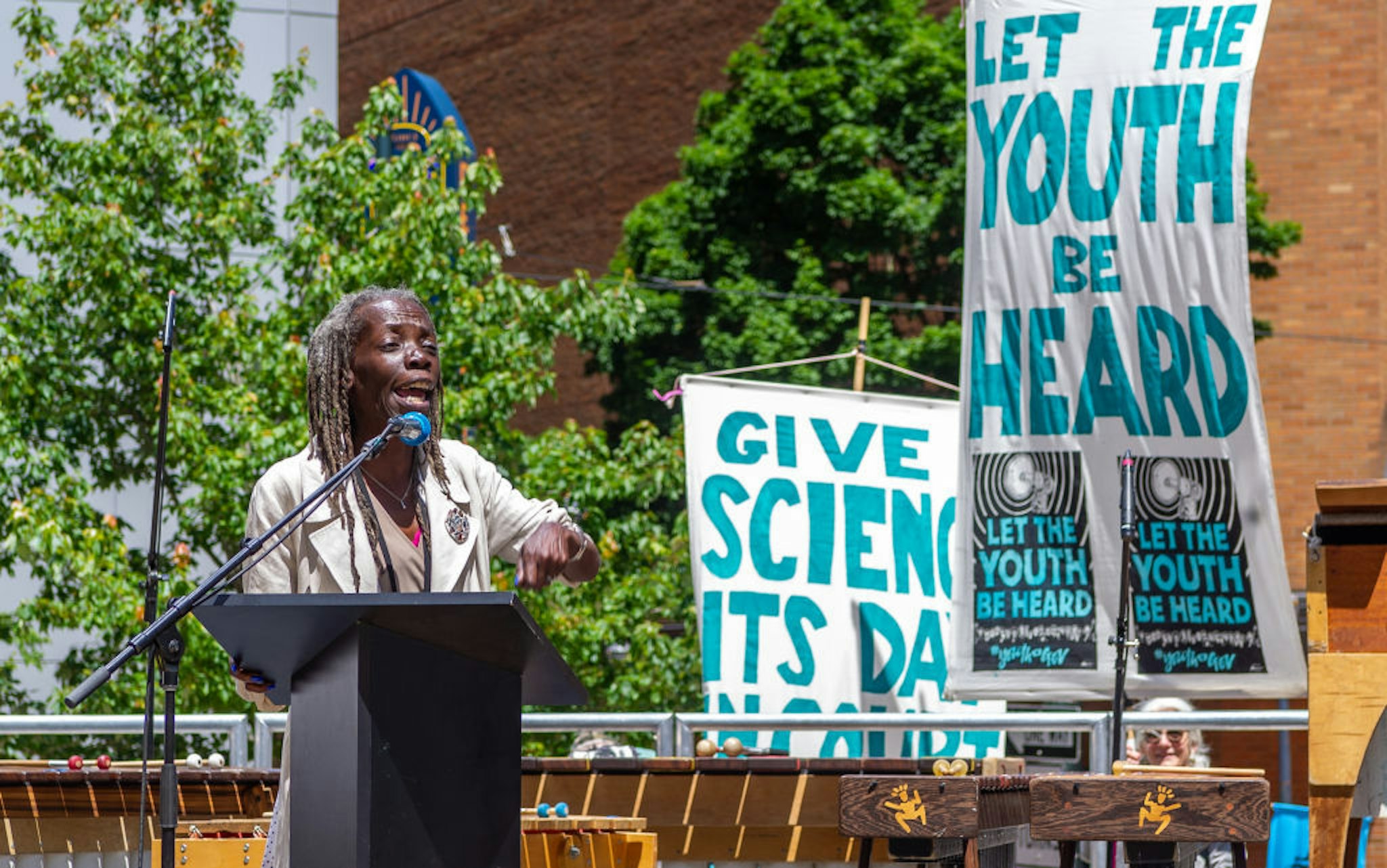 Portland City Commissioner Jo Ann Hardesty speaks the #youthvgov for the Right to a Livable Future in downtown Portland's Director Park on June 4, 2019. The rally supporting the lawsuit brought by Kelsey Juliana v United States at the Court of Appeals for the Ninth Circuit (Photos by Diego Diaz/Icon Sportswire).