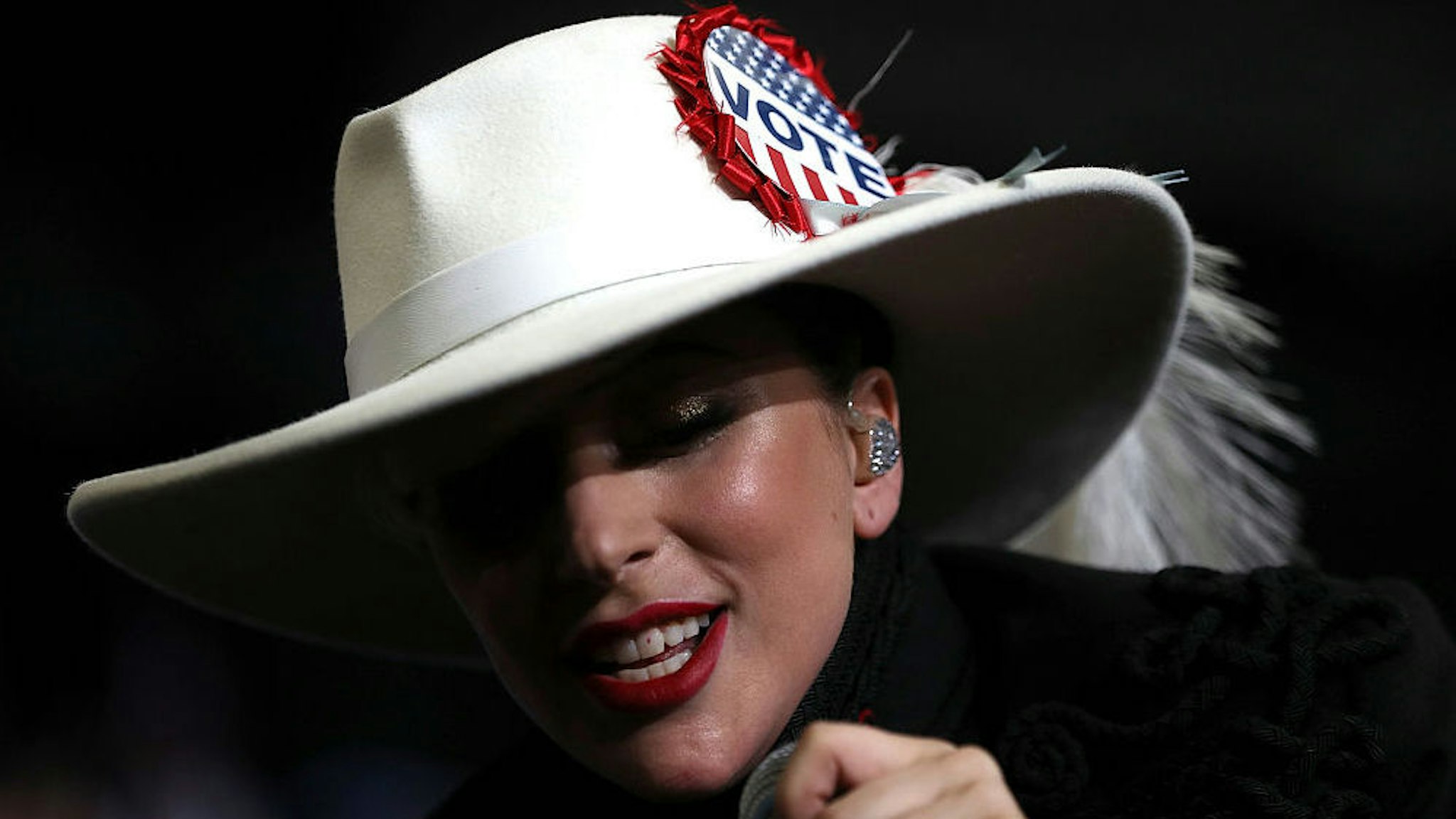 RALEIGH, NC - NOVEMBER 08: Musician Lady Gaga performs during a campaign rally with Democratic presidential nominee former Secretary of State Hillary Clinton at North Carolina State University on November 8, 2016 in Raleigh, North Carolina. The midnight rally followed Clinton campaigning in Pennsylvania, Michigan and North Carolina in the lead up to today's general election.