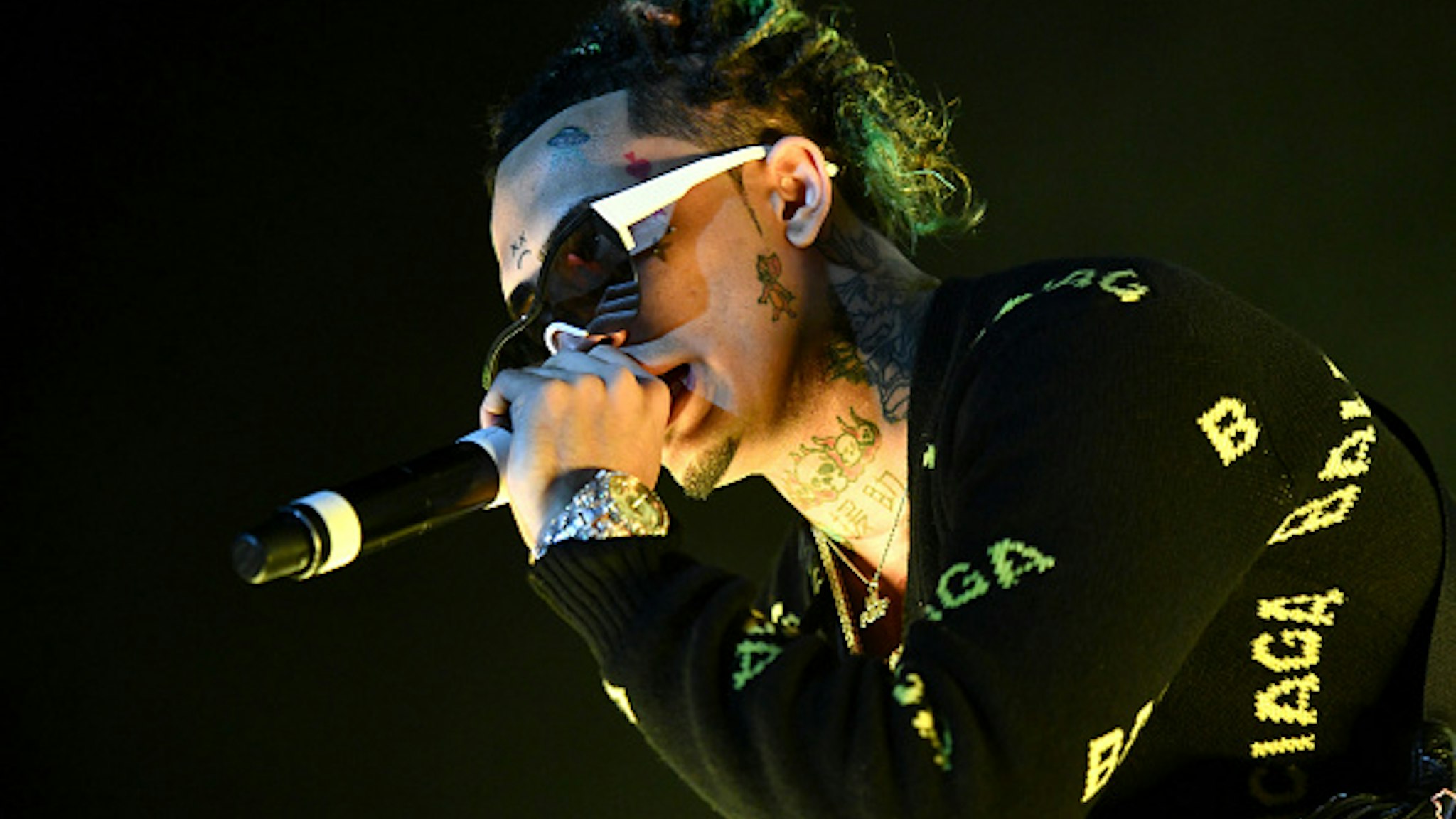 LOS ANGELES, CALIFORNIA - DECEMBER 14: Rapper Lil Pump performs onstage during day 1 of the Rolling Loud Festival at Banc of California Stadium on December 14, 2019 in Los Angeles, California.