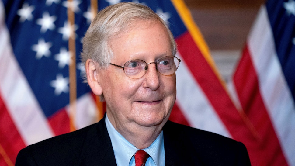 Senate Majority Leader Mitch McConnell, a Republican from Kentucky, stands for a photo at the US Capitol in Washington, DC, on November 9, 2020.