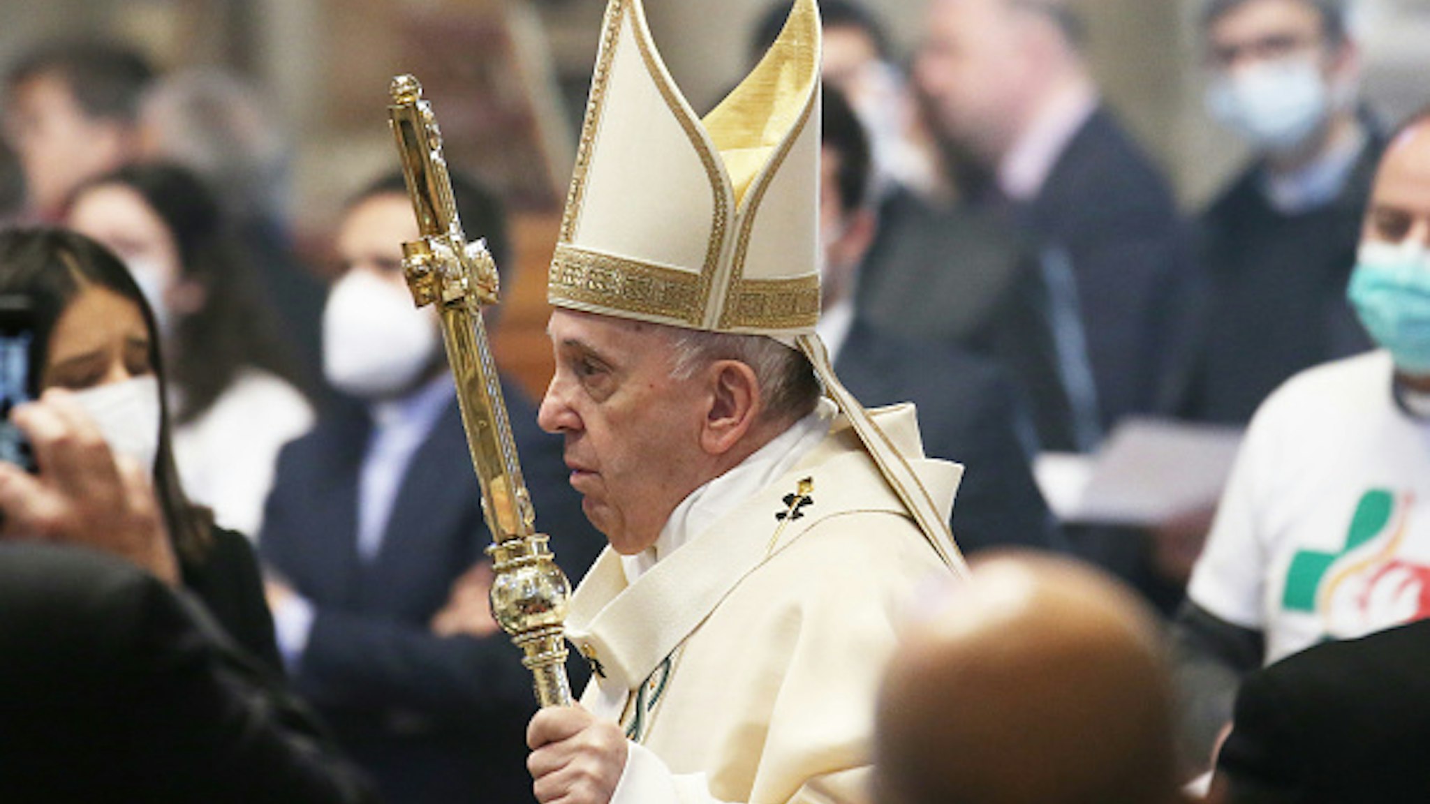 VATICAN CITY, VATICAN - NOVEMBER 22: Pope Francis holds Holy Mass on World Youth Day at St. Peter's Basilica on November 22, 2020 in Vatican City, Vatican.