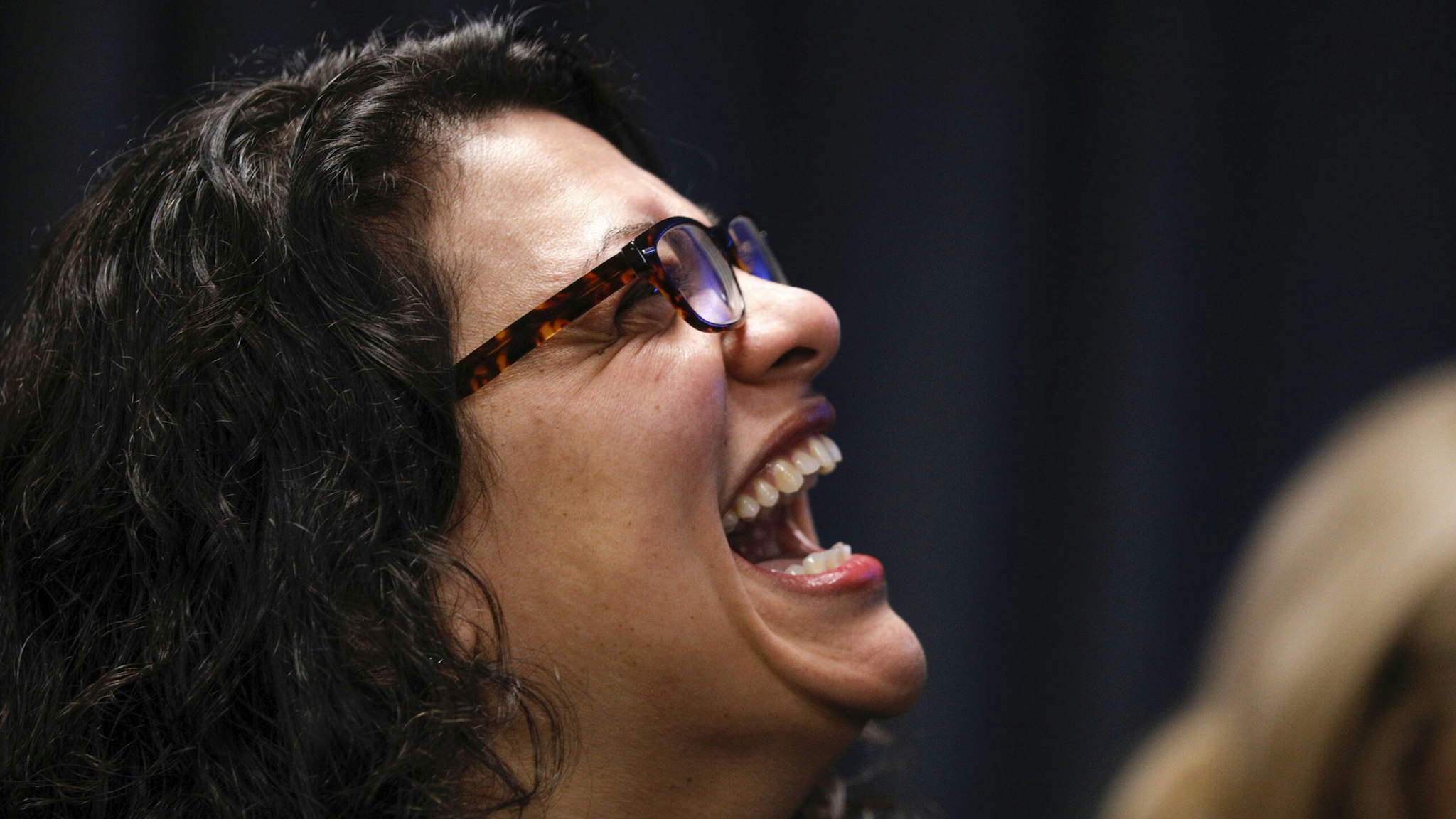 HAMTRAMCK, MI - JANUARY 27: U.S. Representative Rashida Tlaib (D-MI) attends an event where General Motors announced that GMs Detroit-Hamtramck Assembly plant will build the all-electric Cruise Origin self-driving shuttle on January 27, 2020 in Hamtramck, Michigan. GM will invest $2.2 billion at the Detroit-Hamtramck plant and 2200 jobs for an all-electric future for electric pickups, SUVs, and autonomous vehicles.