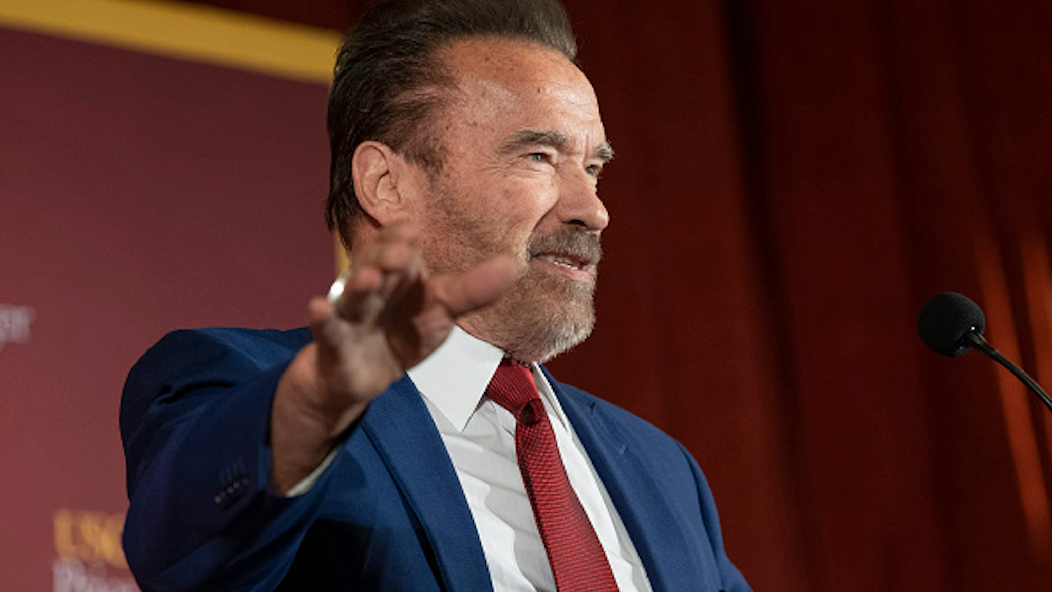 LOS ANGELES, CA - FEBRUARY 13: Former Gov. Arnold Schwarzenegger speaks during Unhoused: Addressing Homelessness in California at the University of Southern California in Los Angeles, CA on Thursday, February 13, 2020. The program was presented by the USC Schwarzenegger Institute for State and Global Policy and USC Price Center for Social Innovation