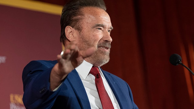 LOS ANGELES, CA - FEBRUARY 13: Former Gov. Arnold Schwarzenegger speaks during Unhoused: Addressing Homelessness in California at the University of Southern California in Los Angeles, CA on Thursday, February 13, 2020. The program was presented by the USC Schwarzenegger Institute for State and Global Policy and USC Price Center for Social Innovation