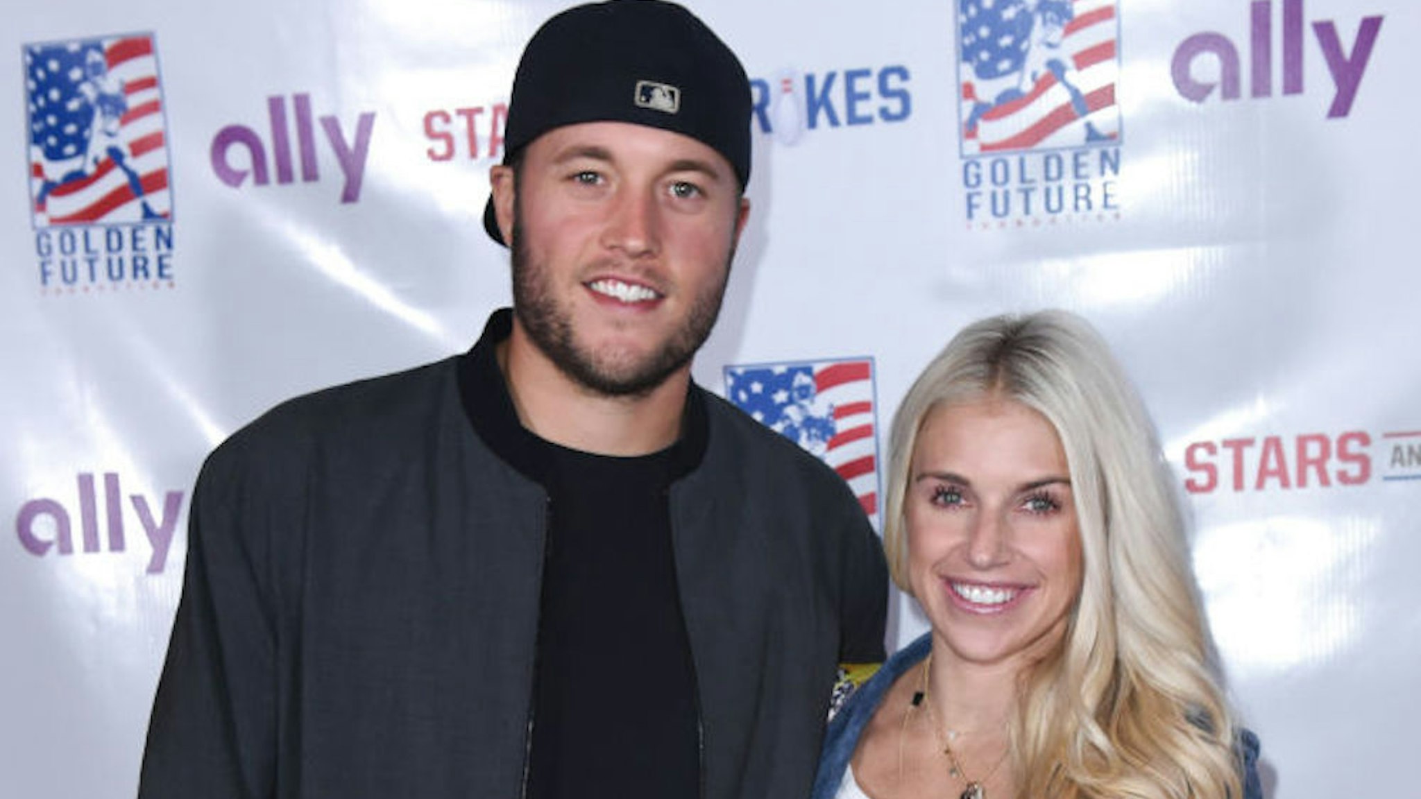 DETROIT, MI - SEPTEMBER 11: Matthew Stafford and Kelly Stafford arrive to Golden Tate's 3rd Annual Stars and Strikes Bowling Event on September 11, 2017 in Detroit, Michigan. (Photo by Aaron J. Thornton/Getty Images)