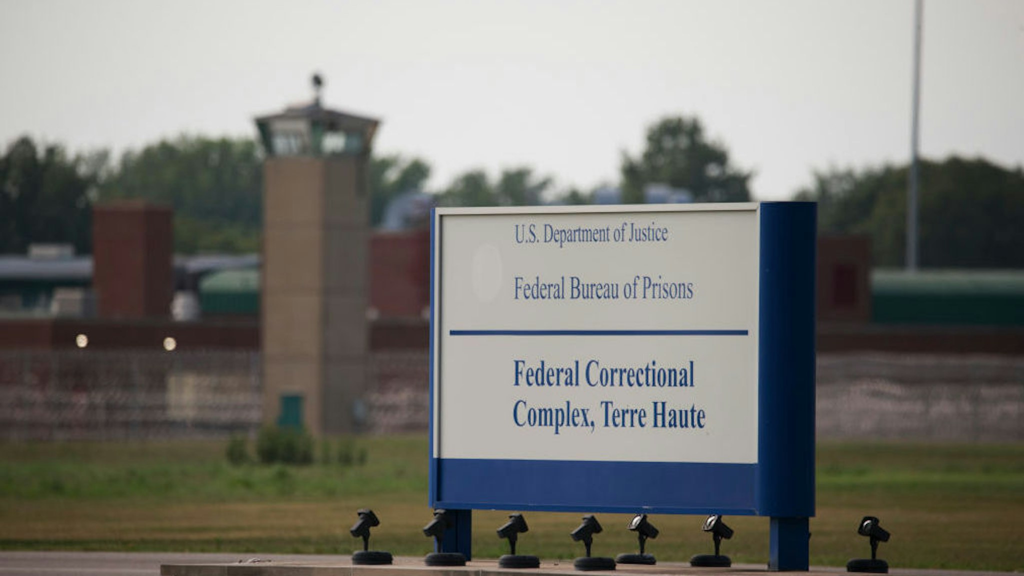 TERRE HAUTE, INDIANA, UNITED STATES - 2020/07/15: View of a sign outside the Terre Haute Federal Correctional Complex where death row inmate Wesley Ira Purkey was scheduled to be executed by lethal injection. Purkey's execution scheduled for 7 p.m., was delayed by a judge. Purkey suffers from Dementia, and Alzheimer's disease. Wesley Ira Purkey was convicted of a gruesome 1998 kidnapping and killing.