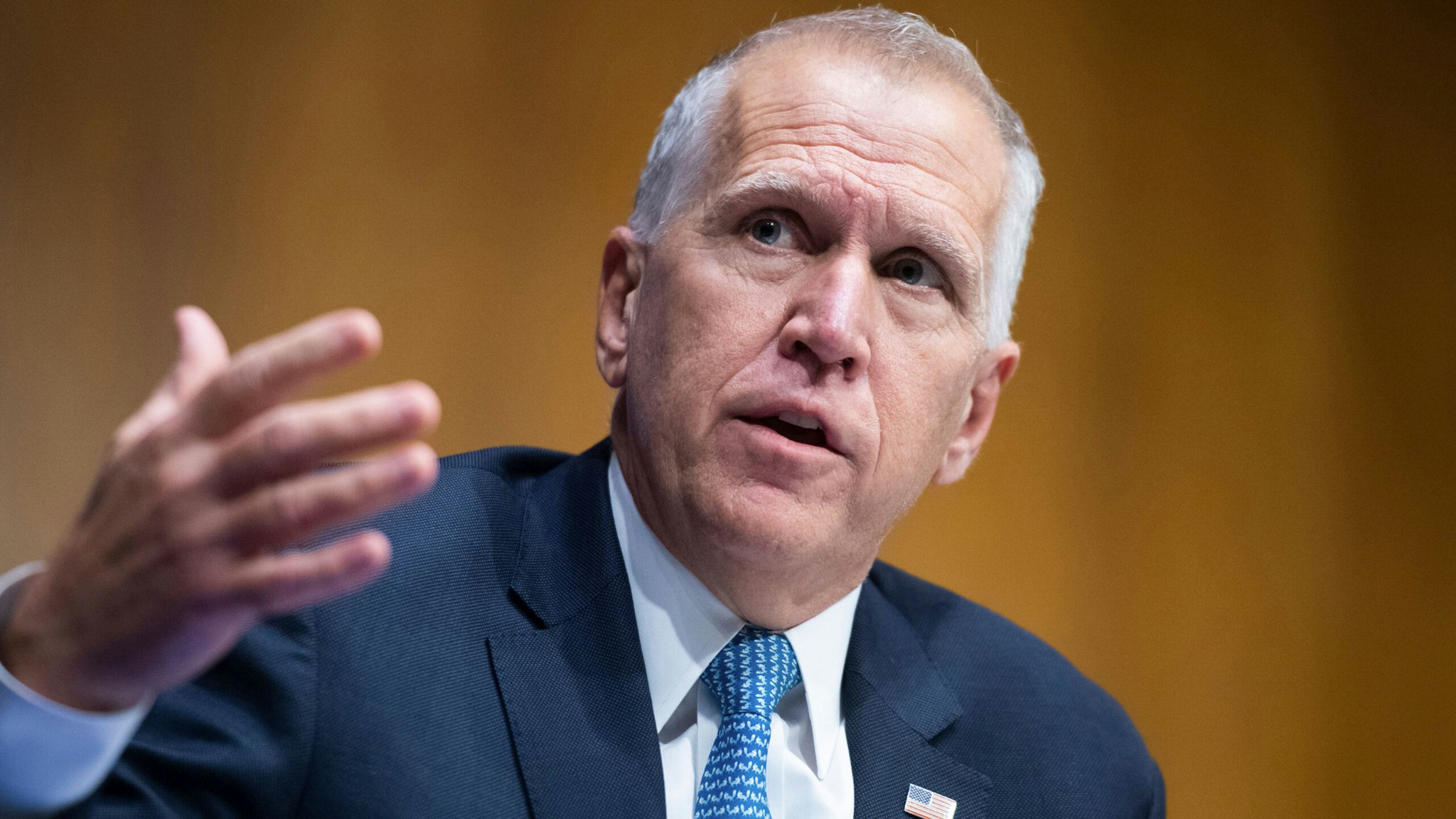 UNITED STATES - JUNE 16: Sen. Thom Tillis, R-N.C., asks a question during the Senate Judiciary Committee hearing titled ÒPolice Use of Force and Community Relations,Ó in Dirksen Senate Office Building in Washington, D.C., on Tuesday, June 16, 2020.