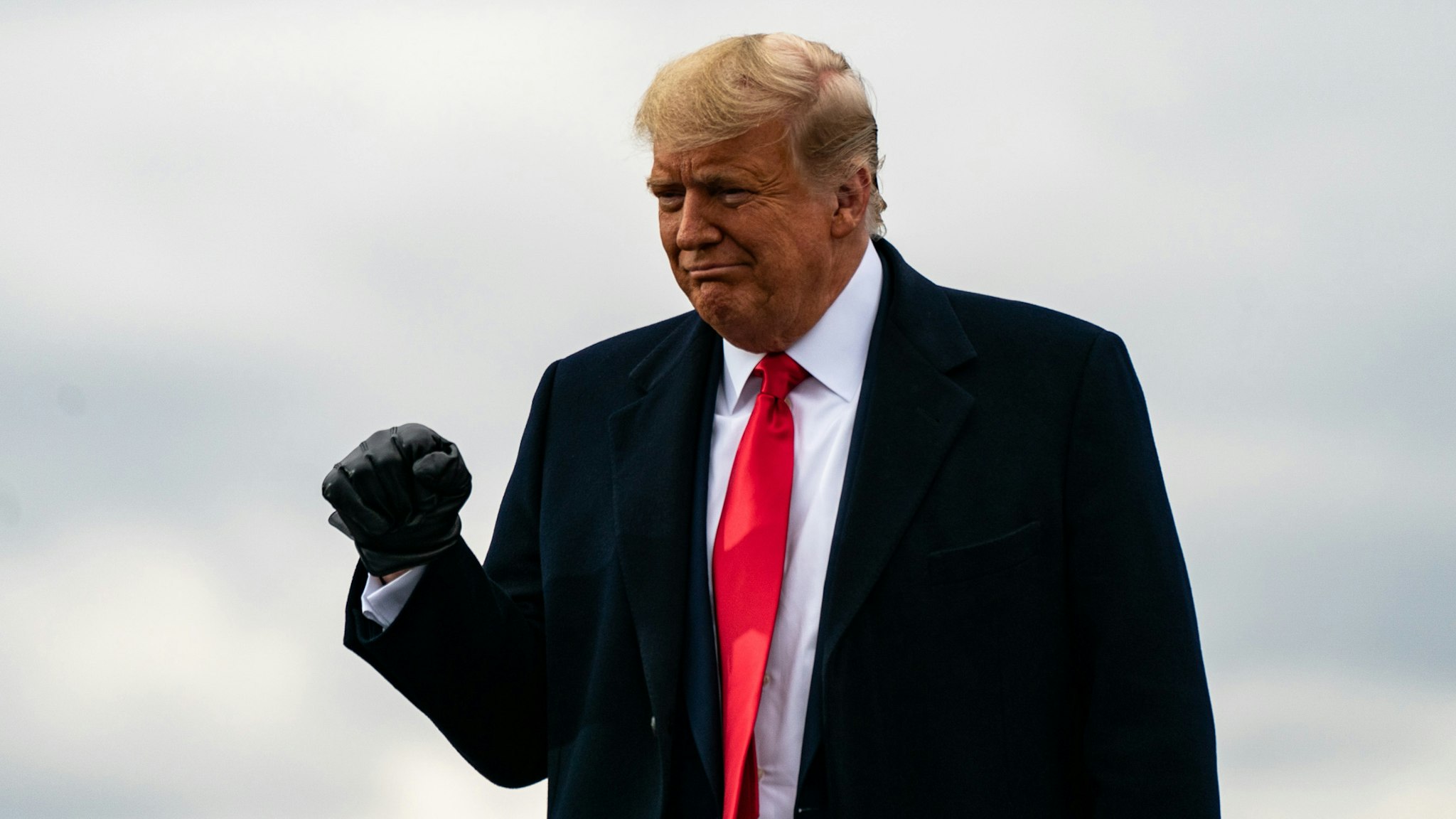 WATERFORD TOWNSHIP, MI - OCTOBER 30: President Donald J. Trump arrives to speak to supporters during a Make America Great Again Victory Rally in Waterford Township, Michigan on Friday, Oct. 30, 2020.