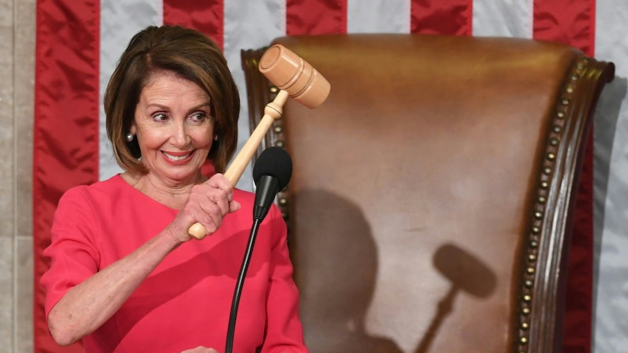 New Speaker of the US House of Representatives Nancy Pelosi, D-CA, holds the gavel during the opening session of the 116th Congress at the US Capitol in Washington, DC, January 3, 2019. (Photo by SAUL LOEB / AFP) (Photo by