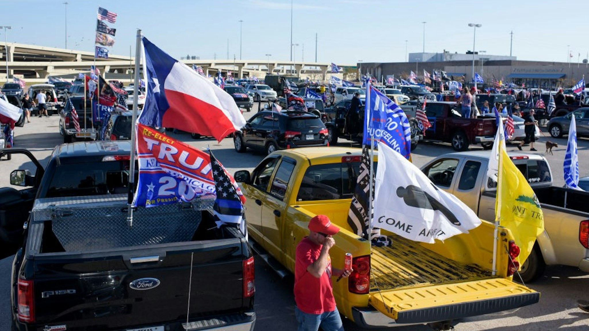 HOUSTON, TX - NOVEMBER 1: Attendees gathered together during the MAGA Drag The Interstate Houston Trump Rally in Houston, Texas on November 1, 2020. (Photo by
