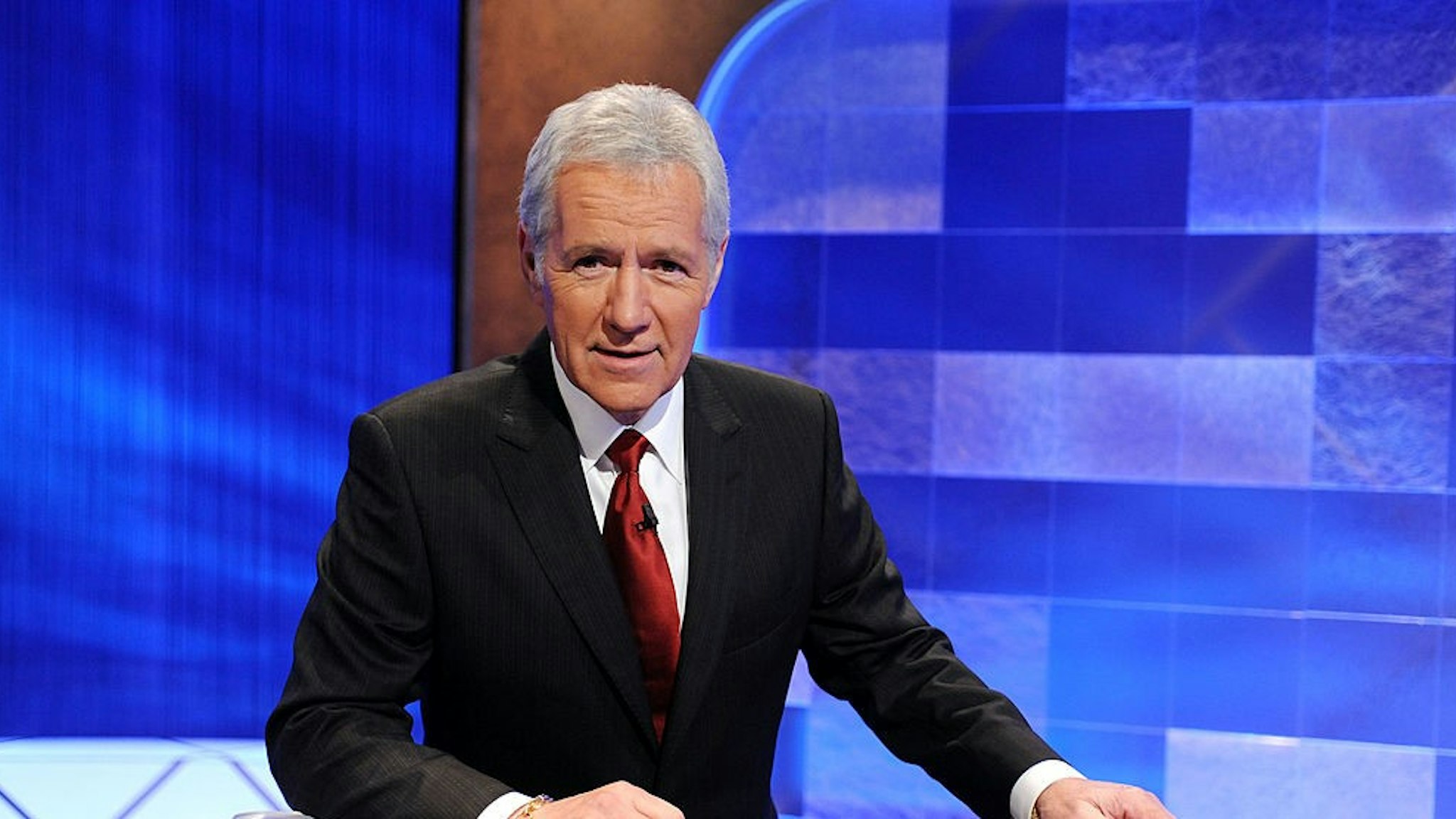 CULVER CITY, CA - APRIL 17: Game show host Alex Trebek poses on the set of the "Jeopardy!" Million Dollar Celebrity Invitational Tournament Show Taping on April 17, 2010 in Culver City, California. (Photo b
