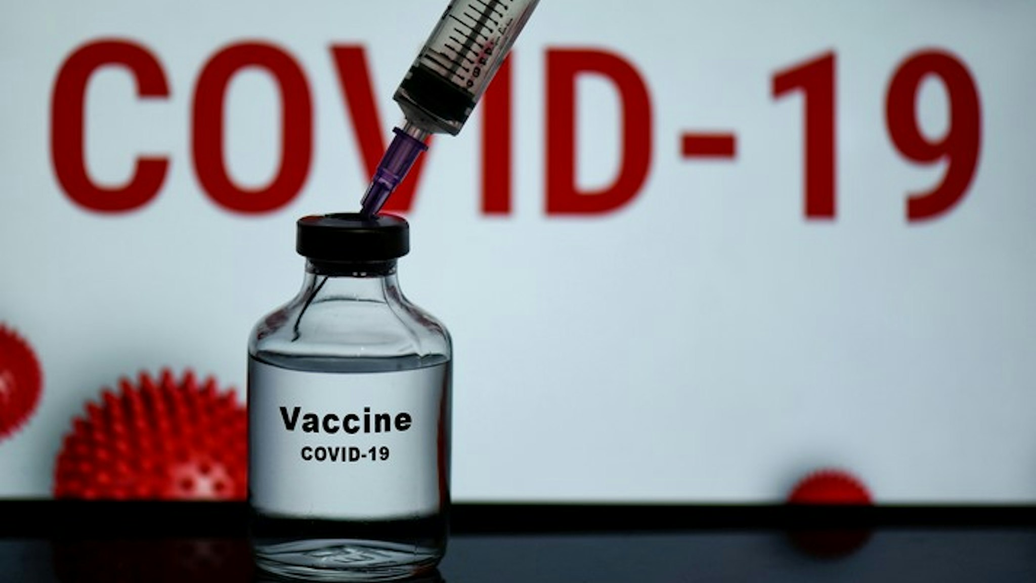 n this photo illustration a bottle of Covid-19 coronavirus Vaccine is seen