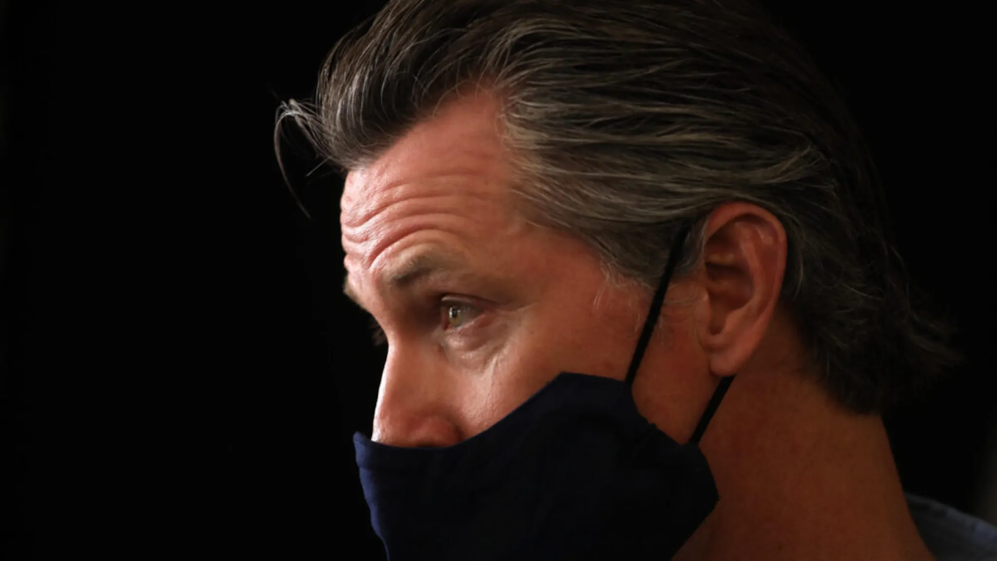 Gavin Newsom California Governor Gavin Newsom is interviewed while visiting the Hot and Cool Cafe in Leimert Park after several days of protest in Los Angeles on June 3, 2020.