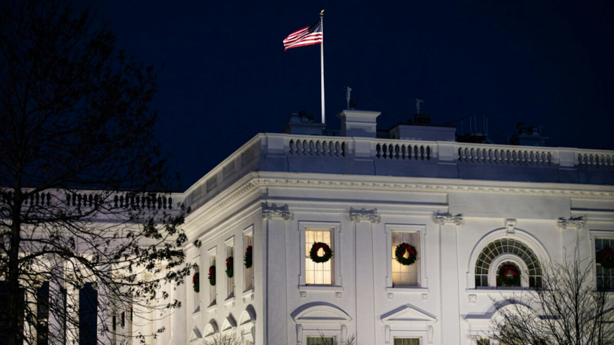 The White House at night in Washington, D.C., U.S., on Friday, Dec. 11, 2020.