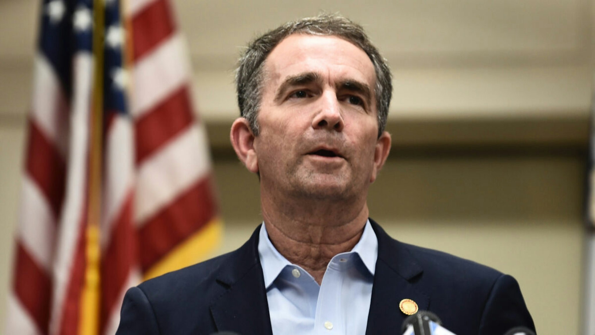 Virginia Governor Ralph Northam speaks to the press about a mass shooting on June 1, 2019, in Virginia, Beach, Virginia.