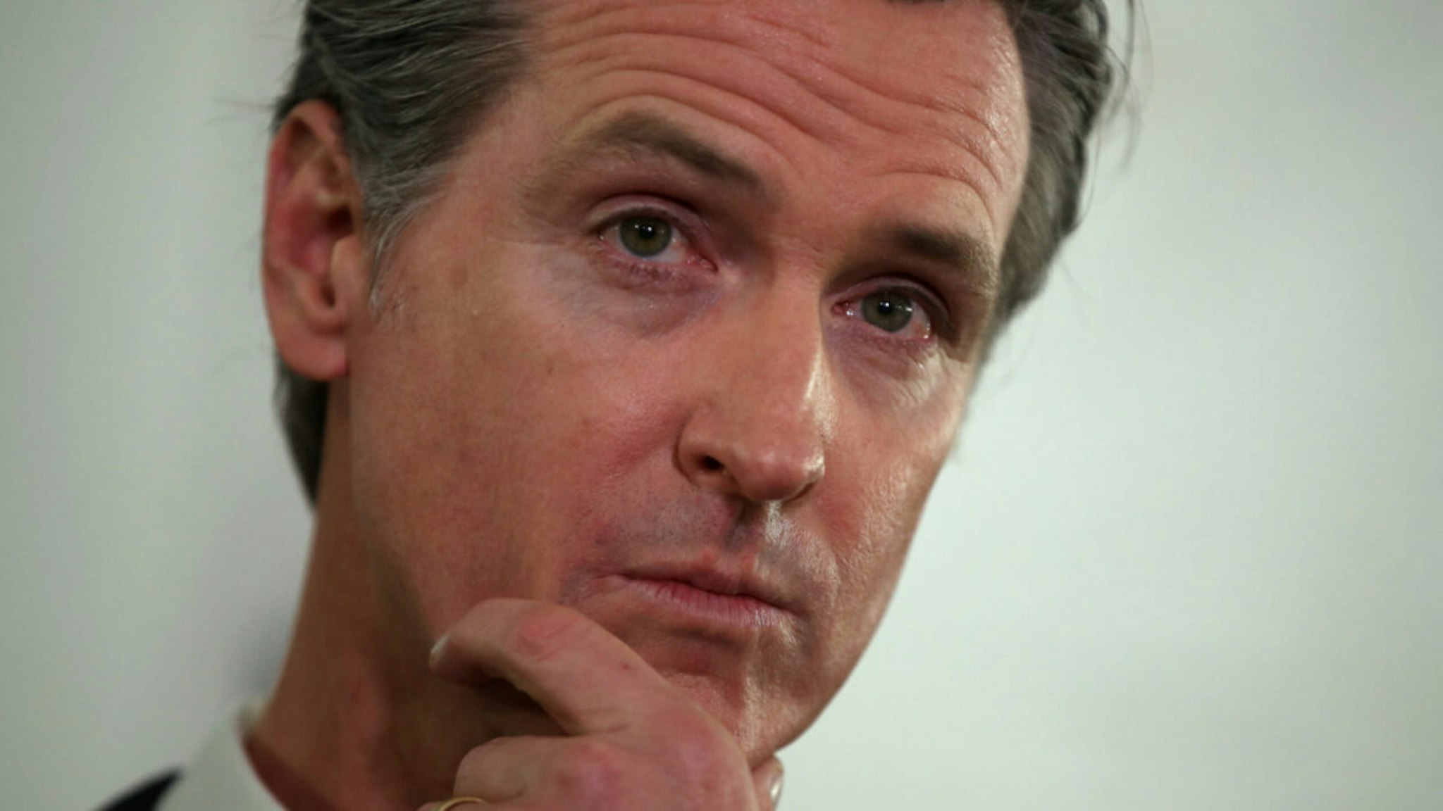 California Gov. Gavin Newsom looks on during a a news conference about the state's efforts on the homelessness crisis on January 16, 2020 in Oakland, California.