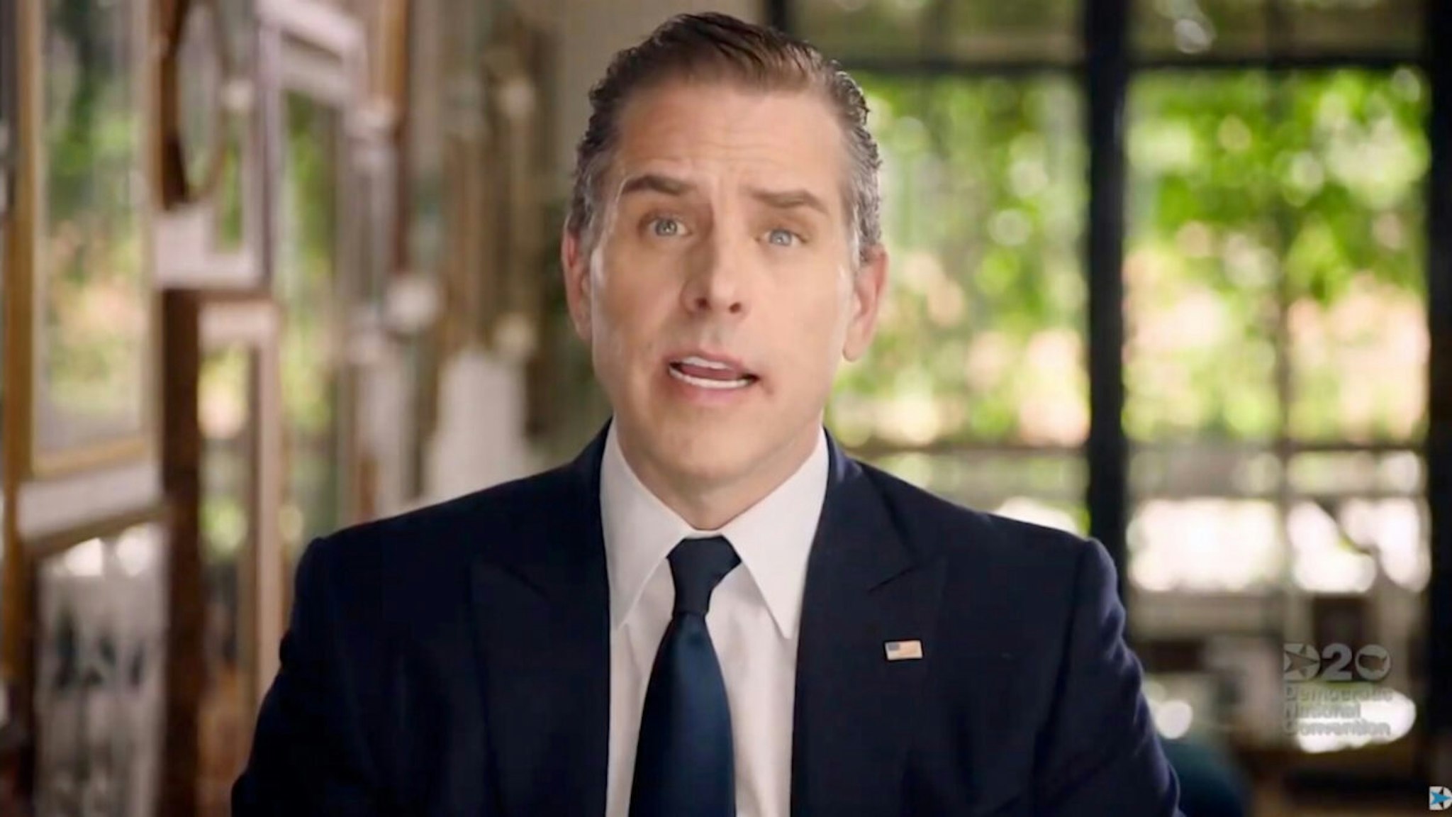In this screenshot from the DNCC’s livestream of the 2020 Democratic National Convention, Hunter Biden, son of Democratic presidential nominee Joe Biden, addresses the virtual convention on August 20, 2020.