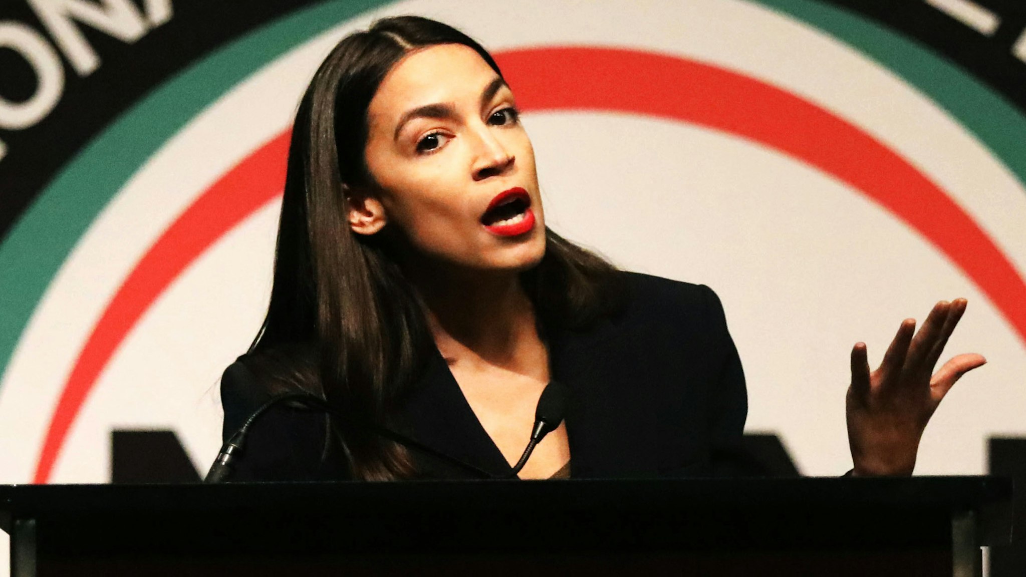 NEW YORK, NEW YORK - APRIL 05: U.S. Rep. Alexandria Ocasio-Cortez (D-NY) speaks at the National Action Network's annual convention on April 5, 2019 in New York City. Founded by Rev. Al Sharpton in 1991, the National Action Network is one of the most influential African American organizations dedicated to civil rights in America.