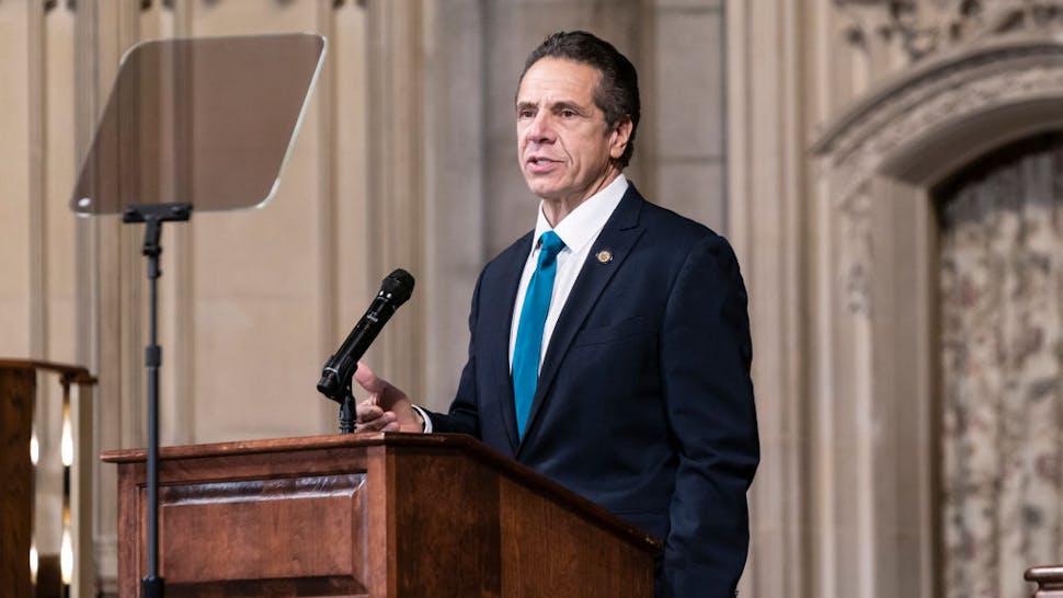 Governor Andrew Cuomo NEW YORK, UNITED STATES - 2020/11/15: Governor Andrew Cuomo delivers remarks at Riverside Church during morning worship on the inequities in the Trump administration's vaccine distribution plan. The Governor declared that New York State will mobilize an army to vaccinate all New Yorkers fairly, equitably. Governor reminded to the audience words by Reverend Dr. King who said of all the forms of inequality, injustice in health is the most shocking and the most inhumane because it often results in physical death. (Photo by Lev Radin/Pacific Press/LightRocket via Getty Images)