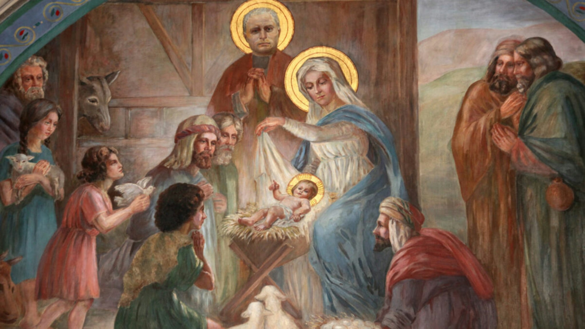 Nativity scene fresco in Saint Joseph des Nations church.