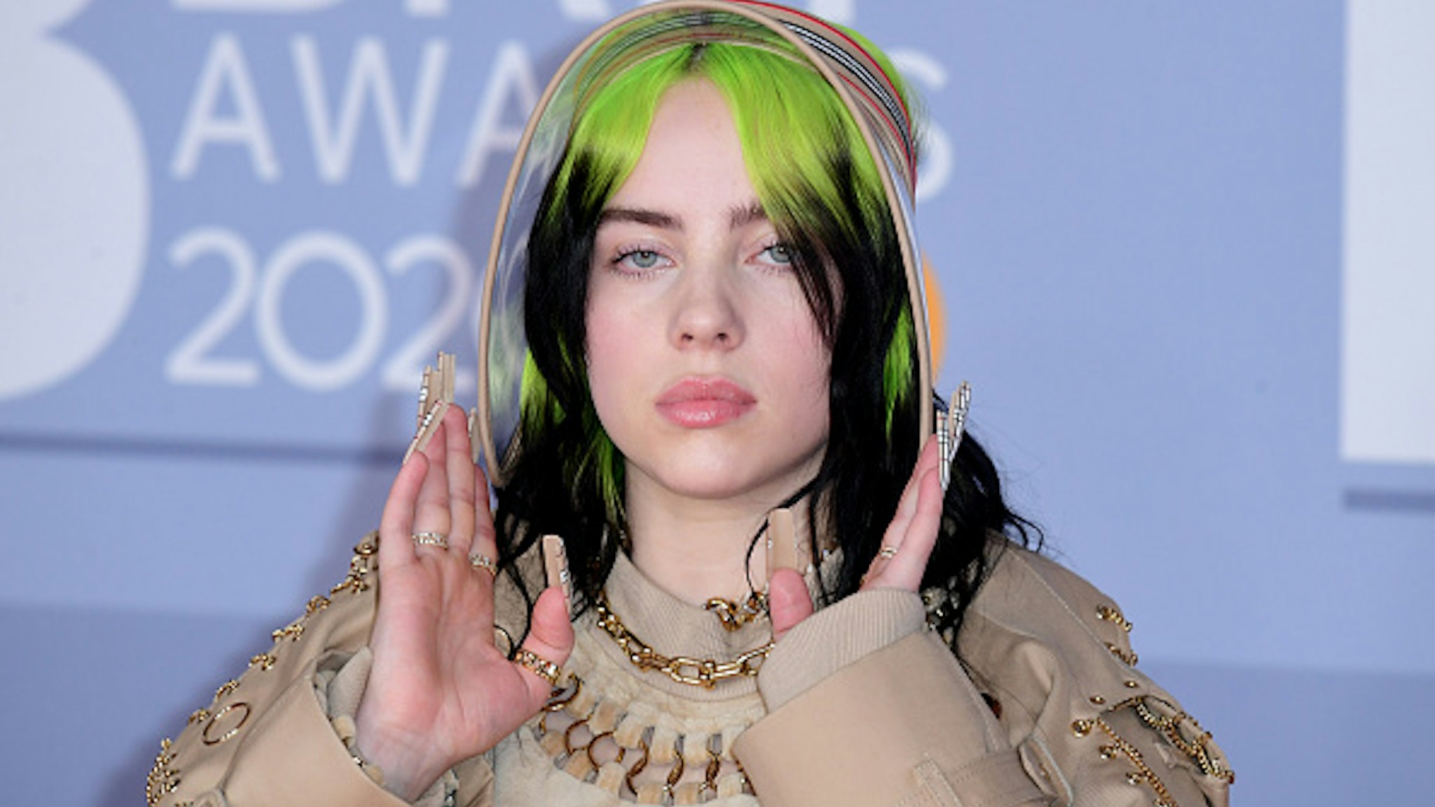 Billie Eilish arriving at the Brit Awards 2020 held at the O2 Arena, London.