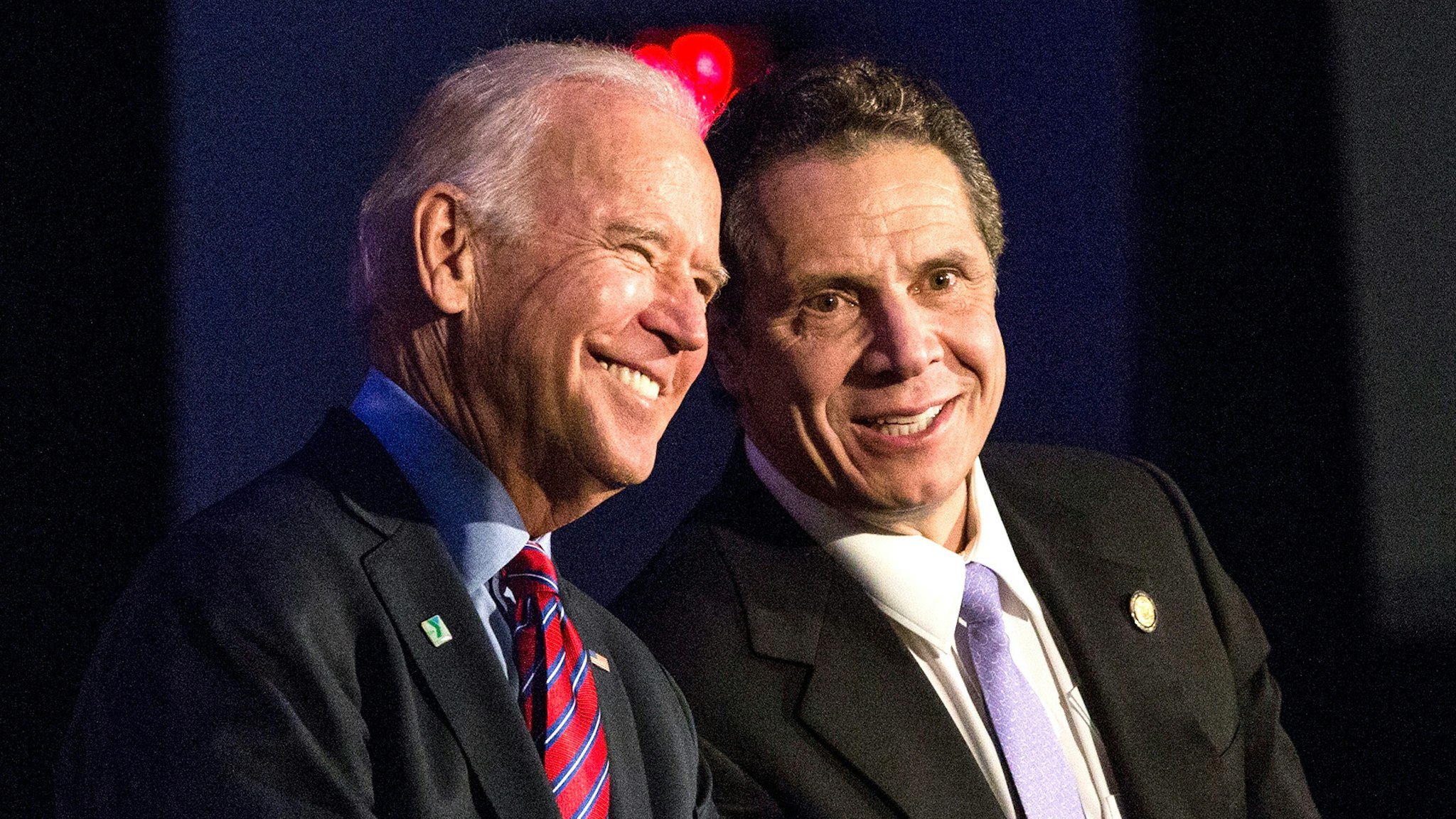 NEW YORK, NY - JANUARY 29: U.S. Vice President Joe Biden (L) and New York Governor Andrew Cuomo attend a rally for paid family leave on January 29, 2016 in New York City. The rally was attended by many union workers and included speakers Vice President Joe Biden, New York Governor Andrew Cuomo, U.S. Representative Carolyn Maloney (D-NY 12th District) and former model Christy Turlington.