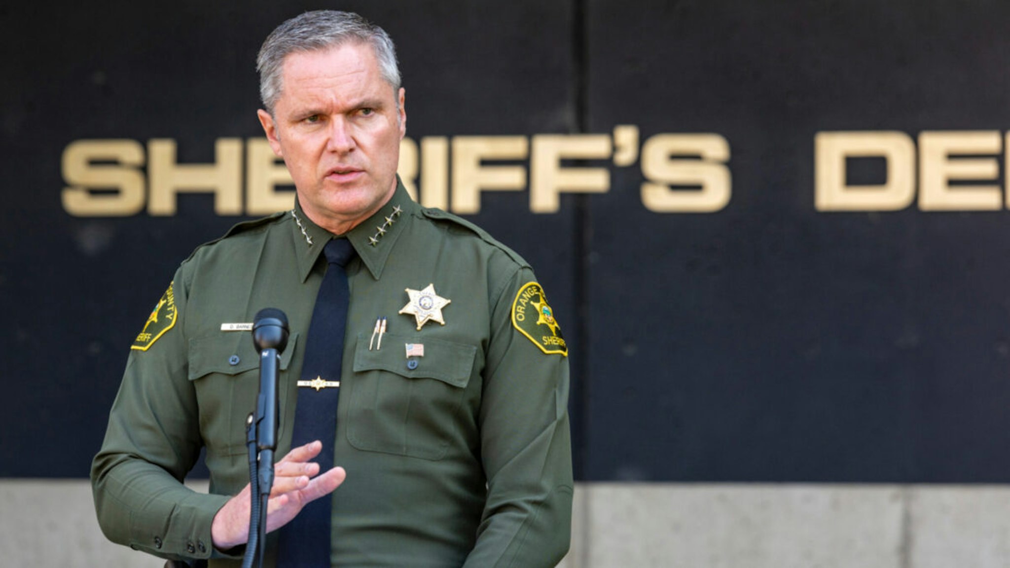 Orange County Sheriff Don Barnes holds a press conference in Santa Ana on Thursday, September 24, 2020.
