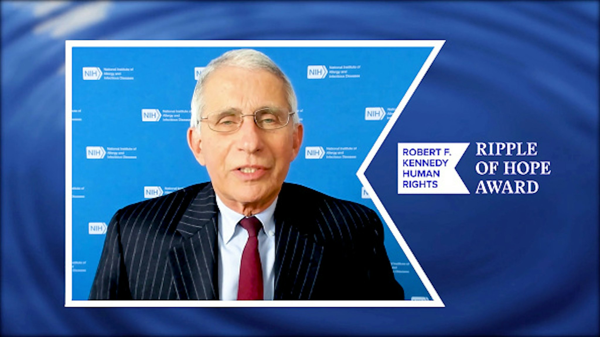 UNSPECIFIED LOCATION – DECEMBER 10: In this screengrab, Dr. Anthony Fauci accepts the Ripple of Hope Award at the 52nd annual Robert F. Kennedy Ripple of Hope Award gala, honoring courageous human rights defenders on December 10, 2020 in Various Cities. The ceremony—virtual for the first time—will be available to the public on December 17. Visit RFKgala.com for more info.
